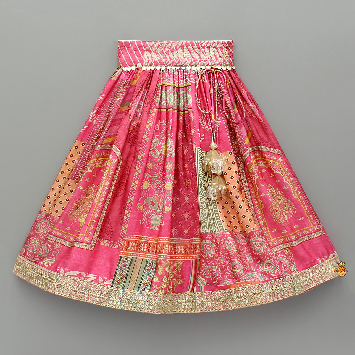 Stunning Pink Raw Silk Scalloped Top And Pearly Tassels Enhanced Lehenga