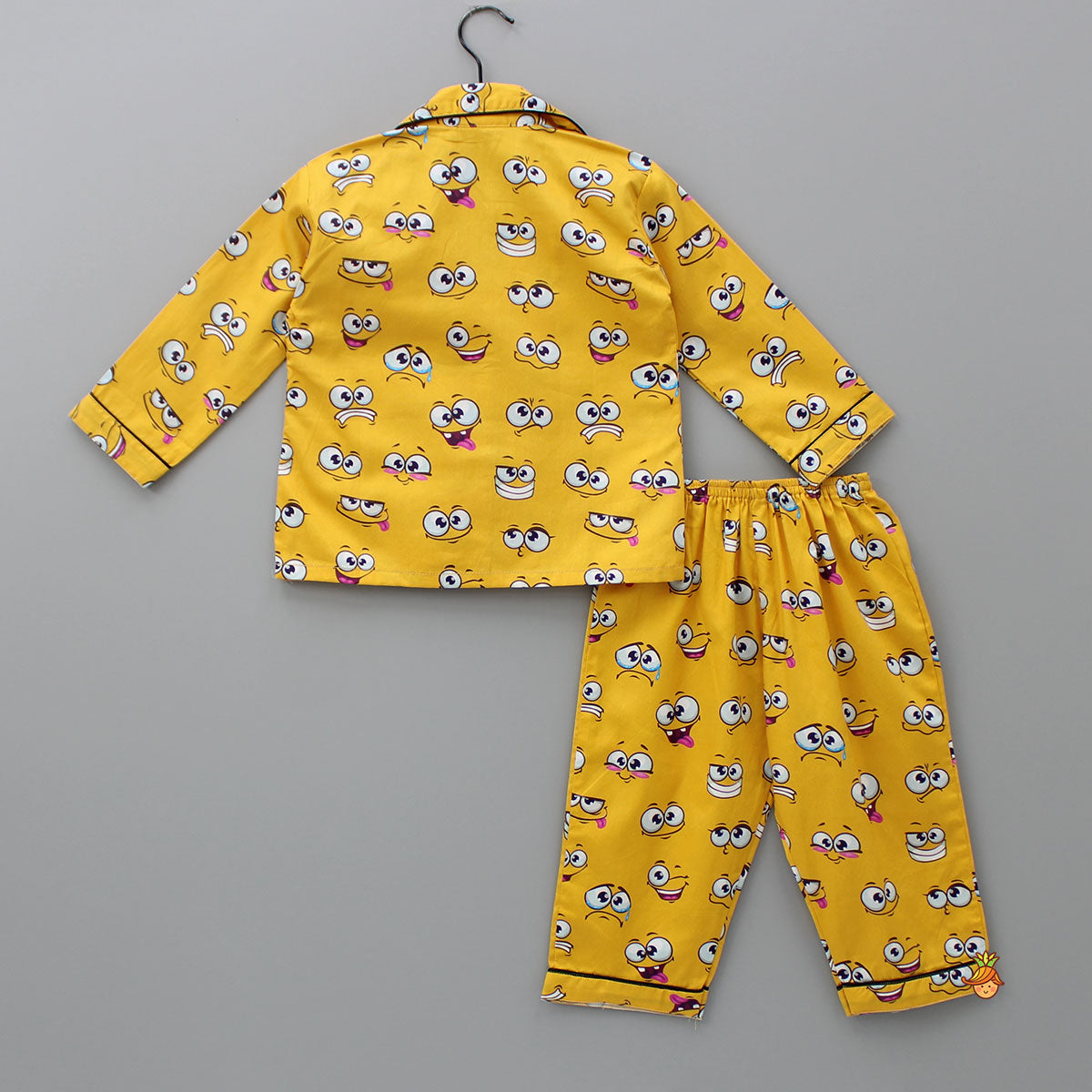 Facial Expressions Printed Pure Cotton Mustard Yellow Sleepwear