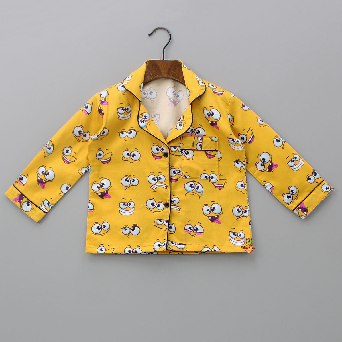 Facial Expressions Printed Pure Cotton Mustard Yellow Sleepwear