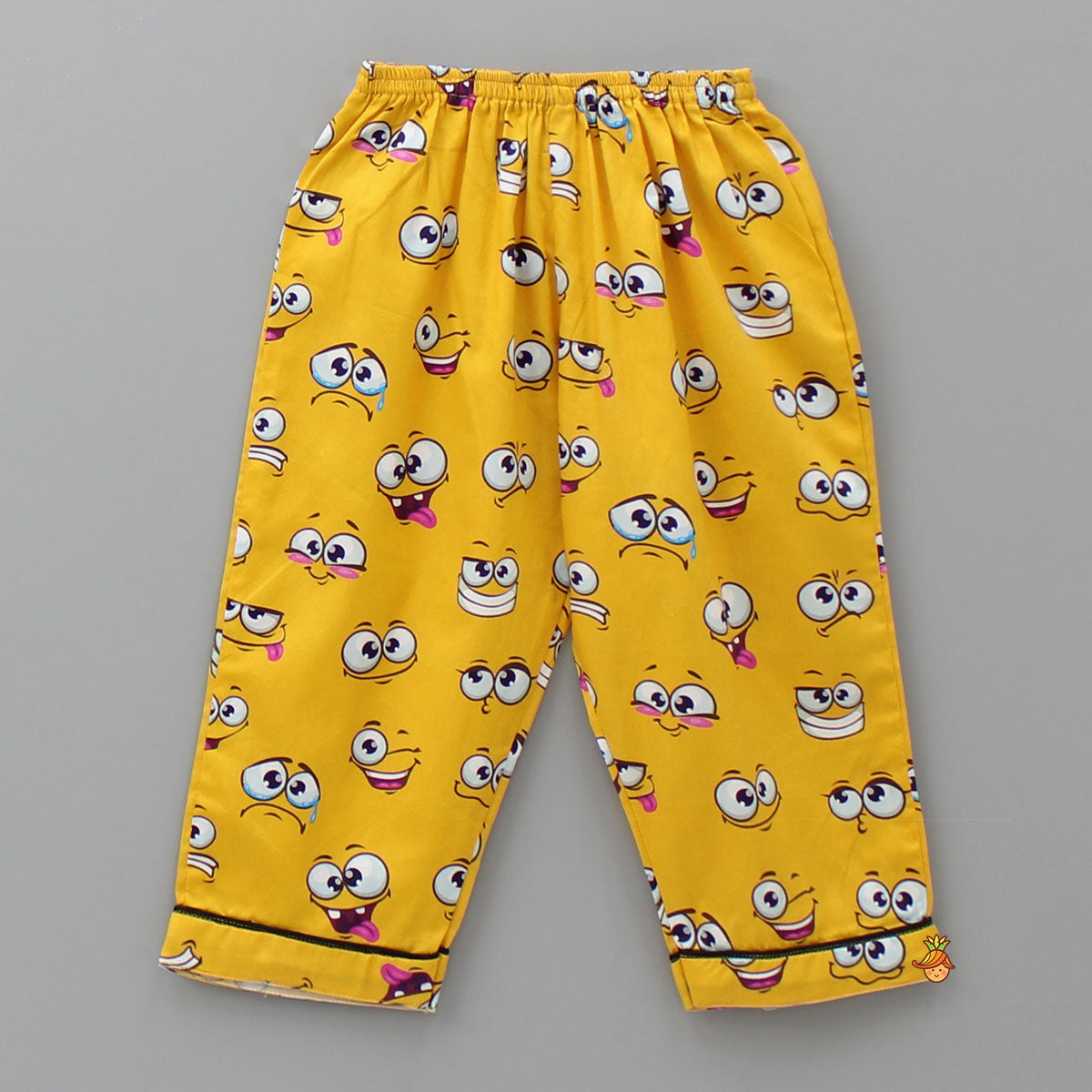 Facial Expressions Printed Pure Cotton Mustard Yellow Sleepwear