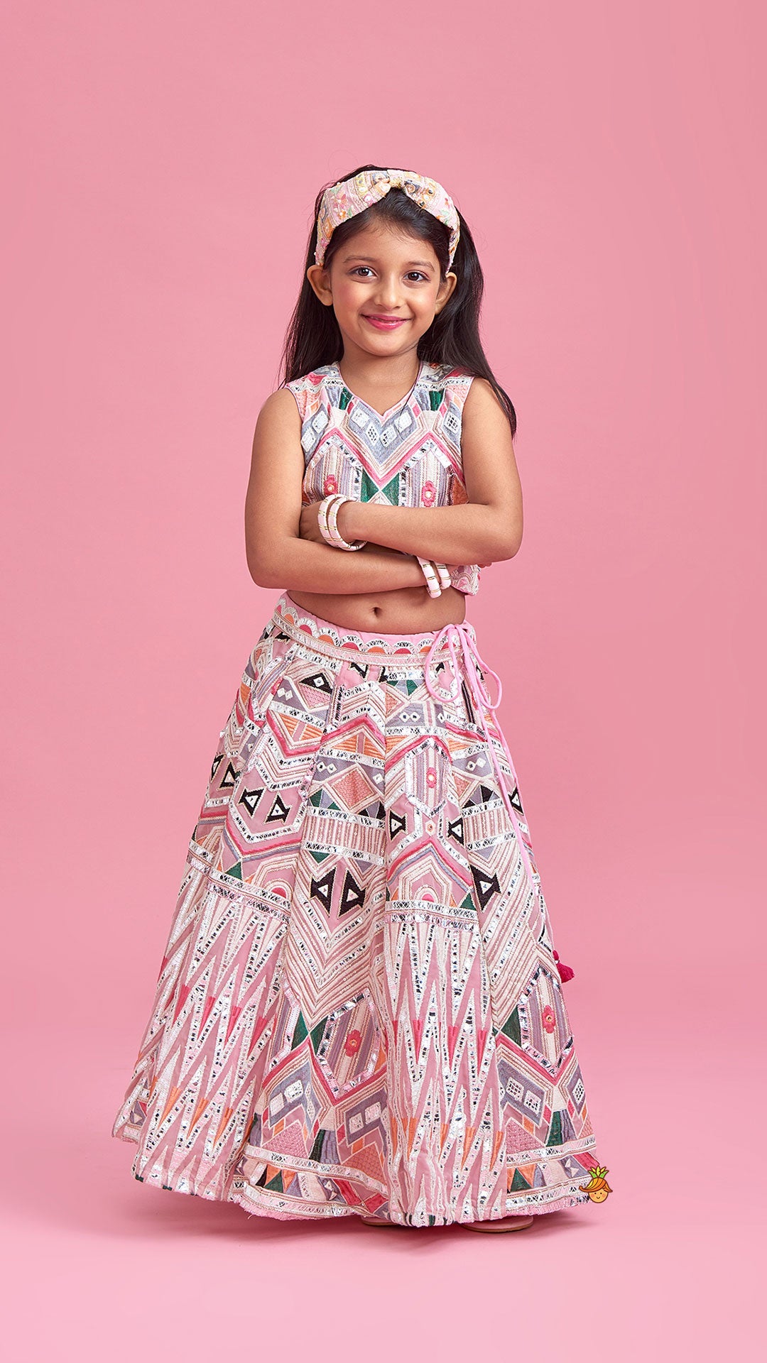 Multicolour Thread And Sequins Embroidered Top And Lehenga