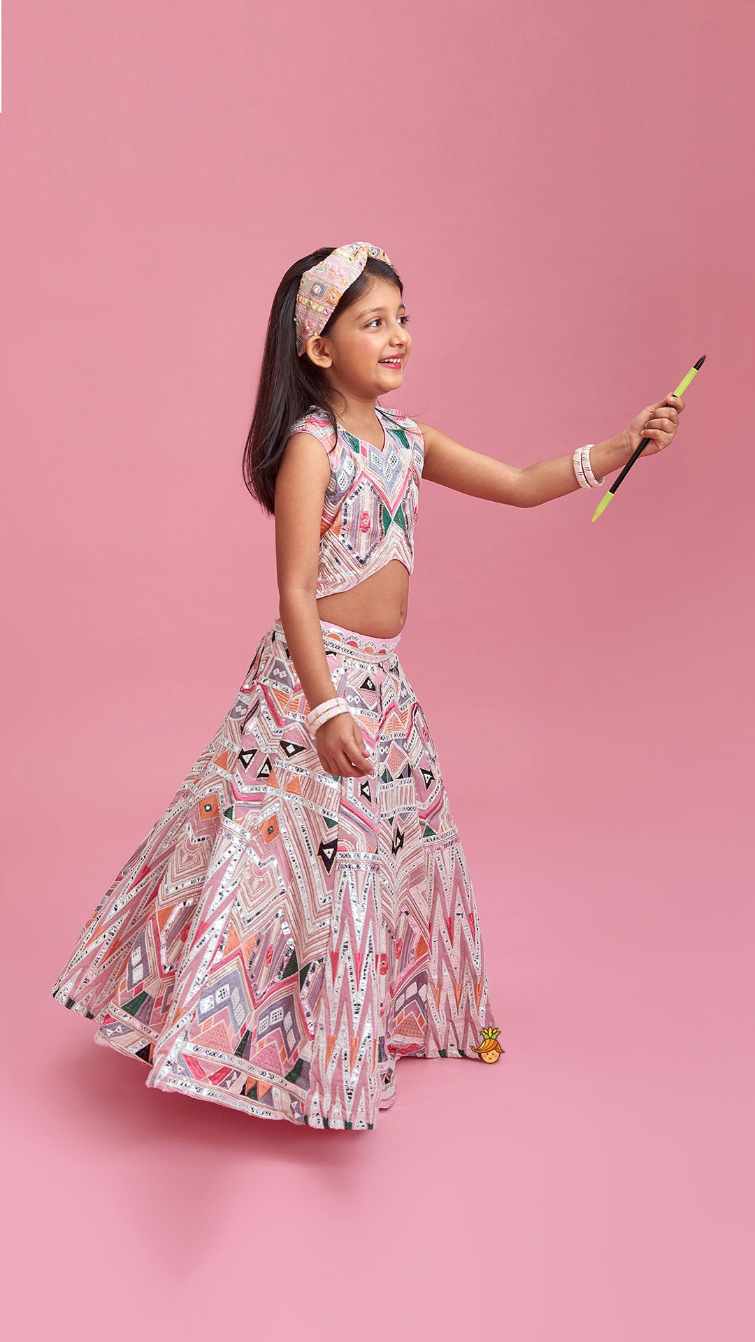 Multicolour Thread And Sequins Embroidered Top And Lehenga