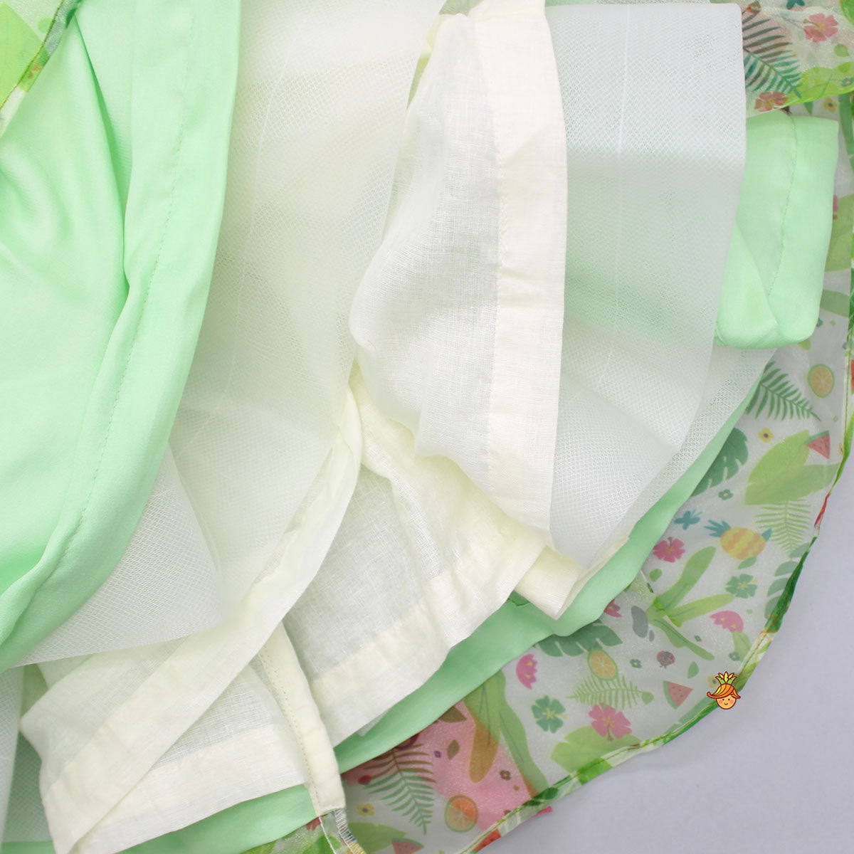 Jungle Theme Printed Green Puff Sleeves Dress With Sequined Belt