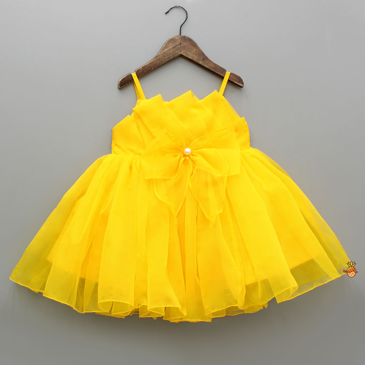 baby yellow dress Spaghetti Straps Sleeveless Organza Yellow Dress 4