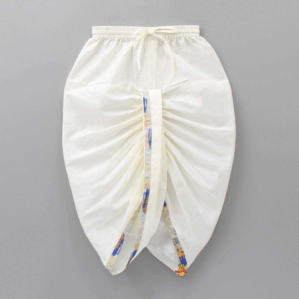 Elephant Printed Thread Detail Multicolour Kurta With Off White Dhoti