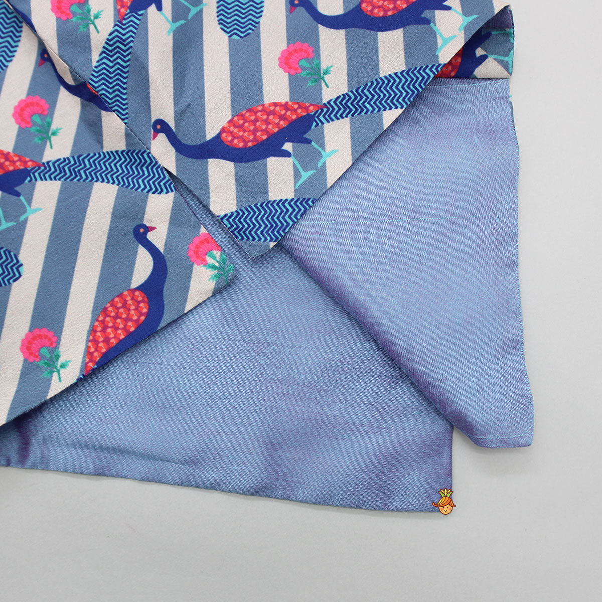 Blue Kurta With Peacock Printed Front Open Jacket And Pyjama