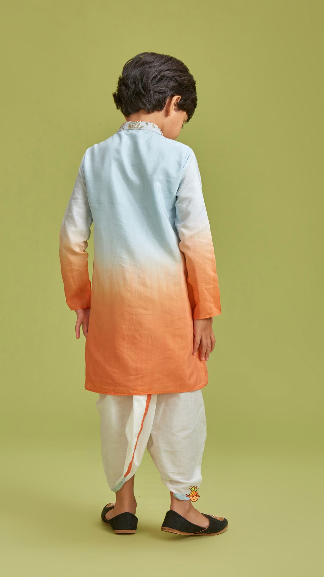 Orange And Blue Ombre Kurta With Dhoti