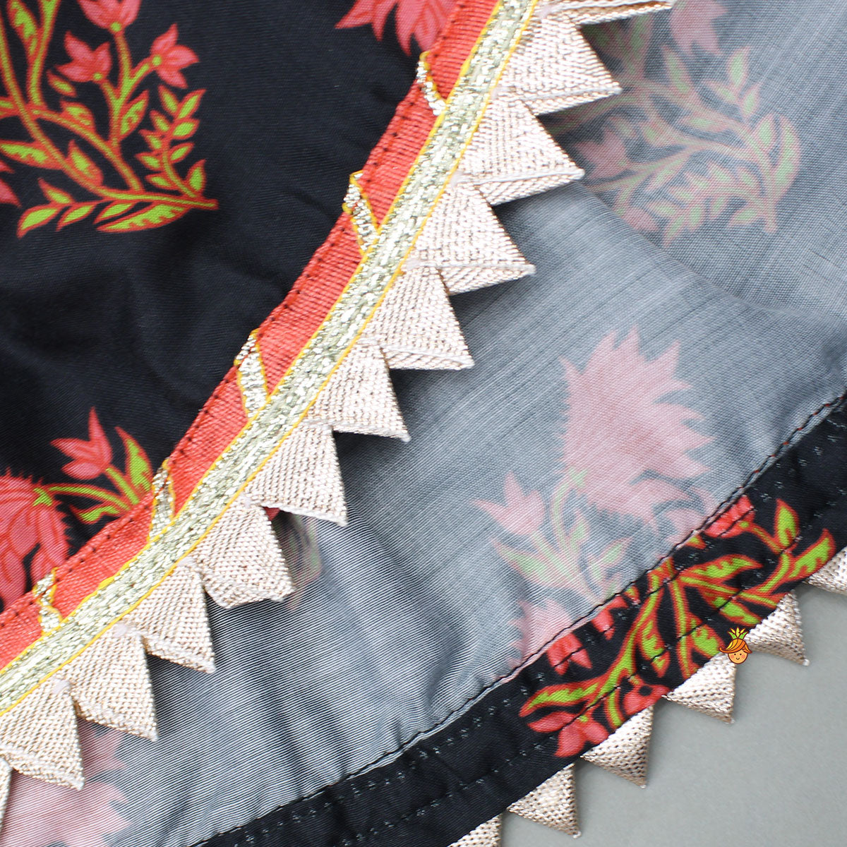 Black Cotton Floral Printed Kurti And Sharara With Net Dupatta