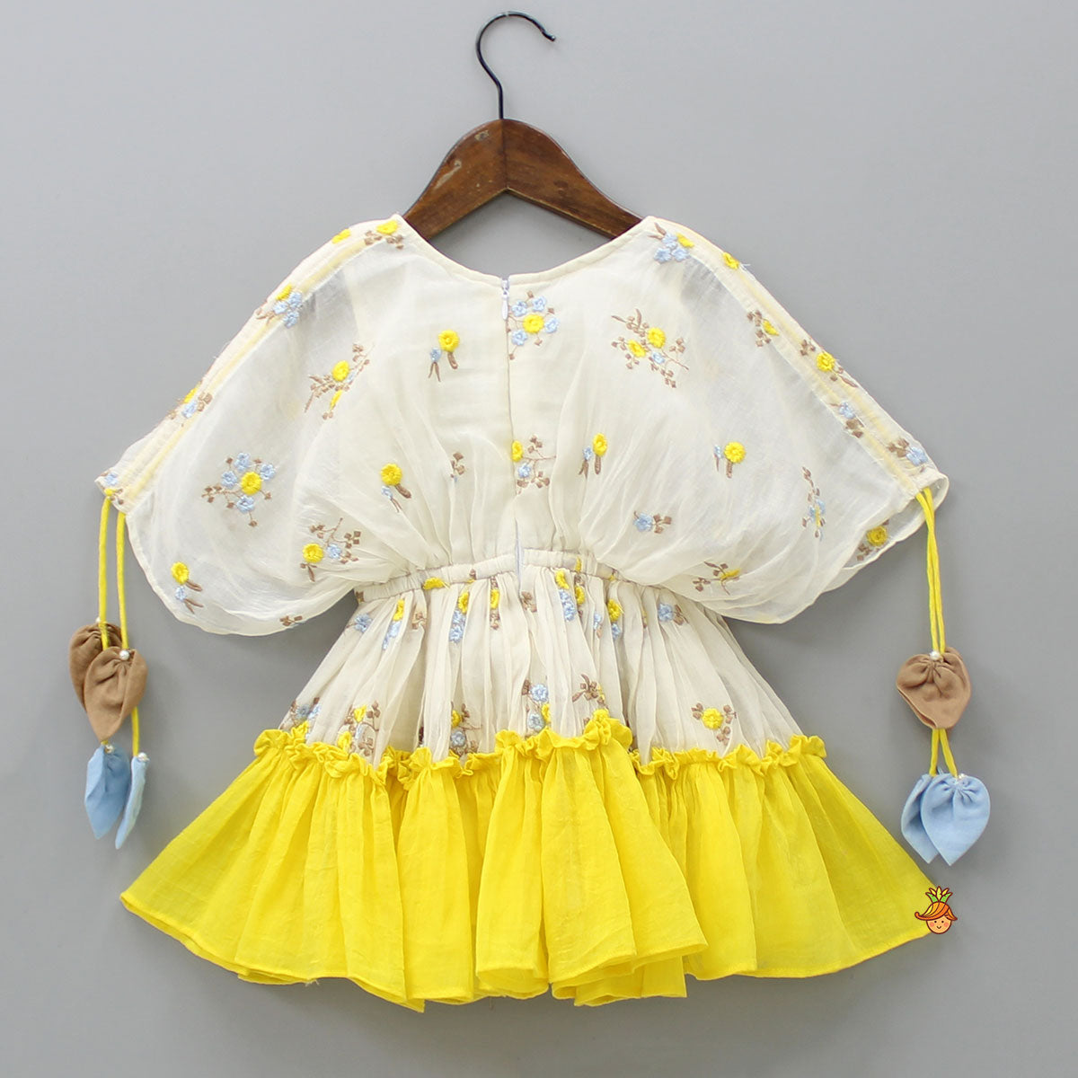 Off White Embroidered Ruffled Hem Dress