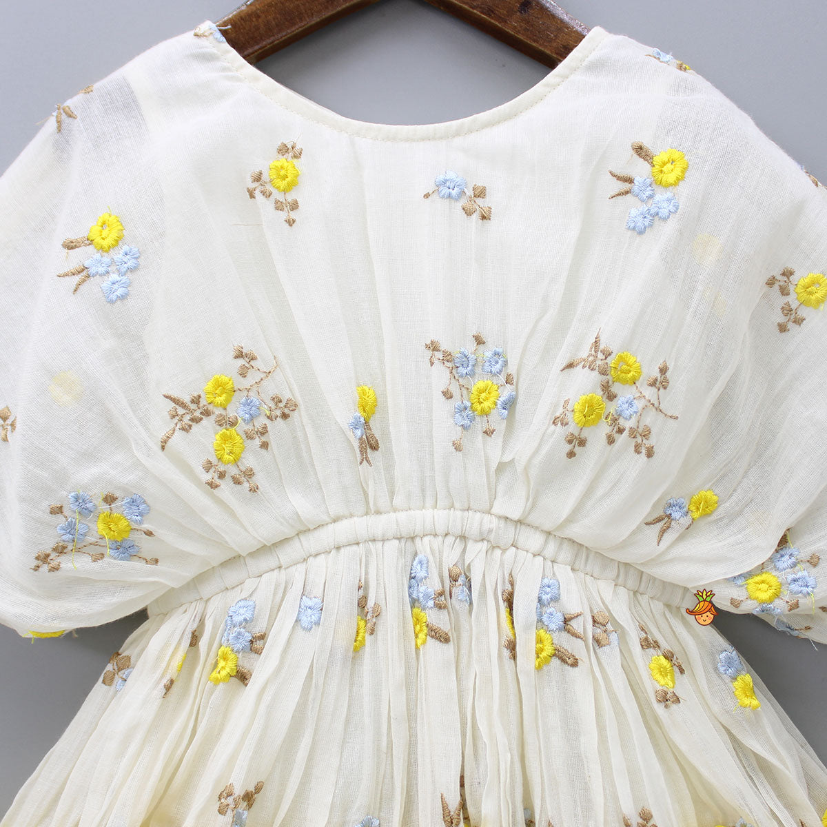 Off White Embroidered Ruffled Hem Dress