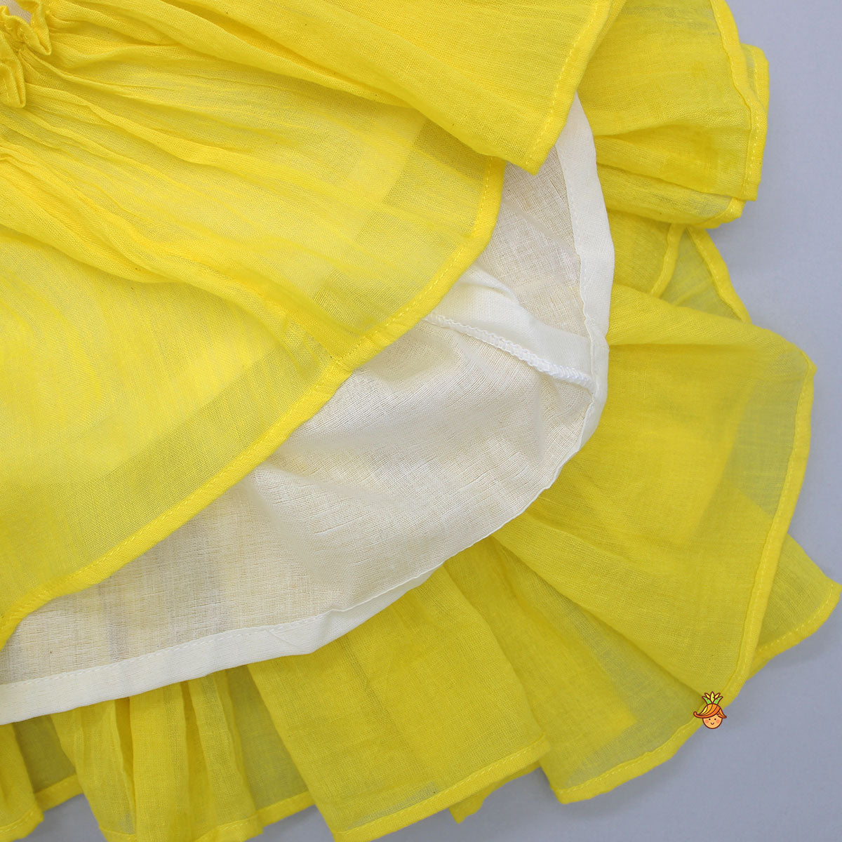 Off White Embroidered Ruffled Hem Dress