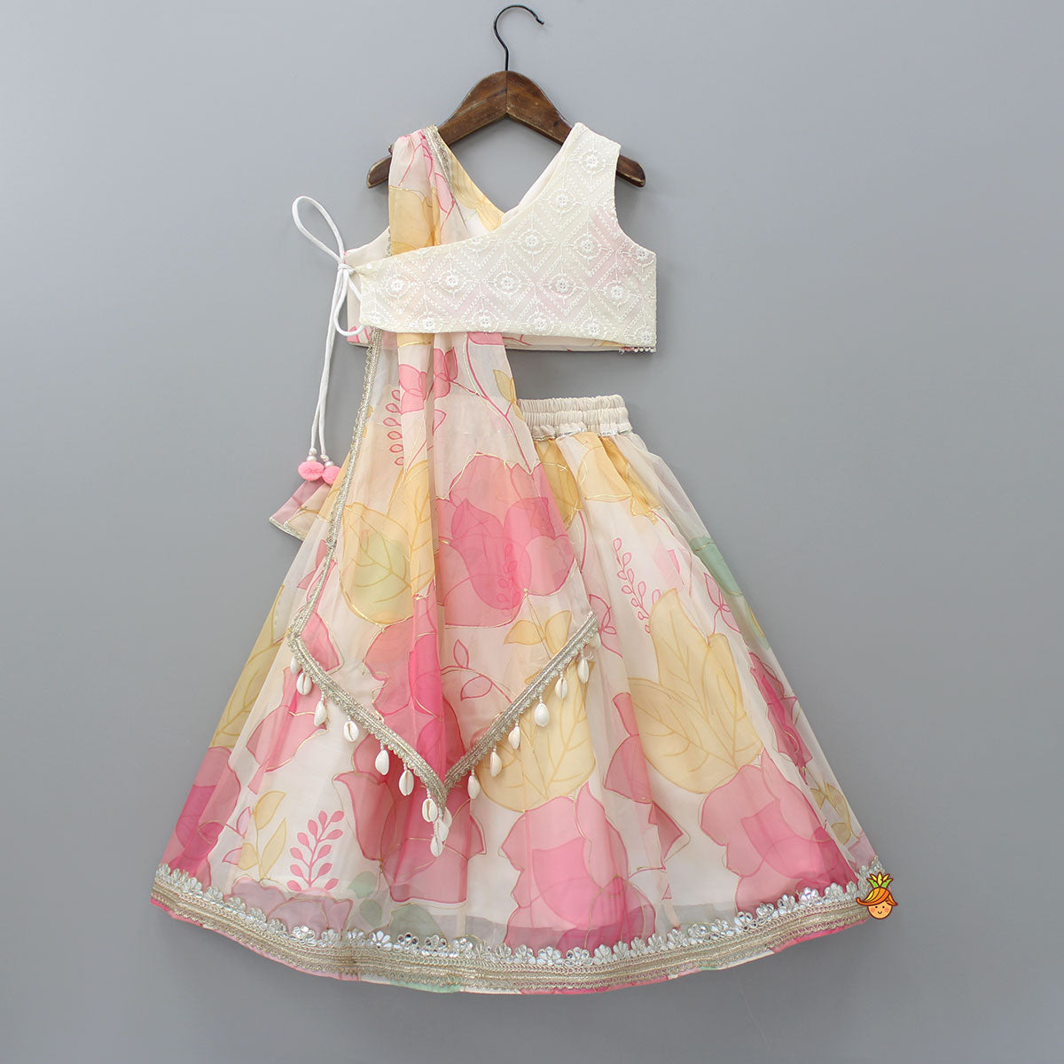 Elegant Organza Floral Printed Stylish Top With Lehenga