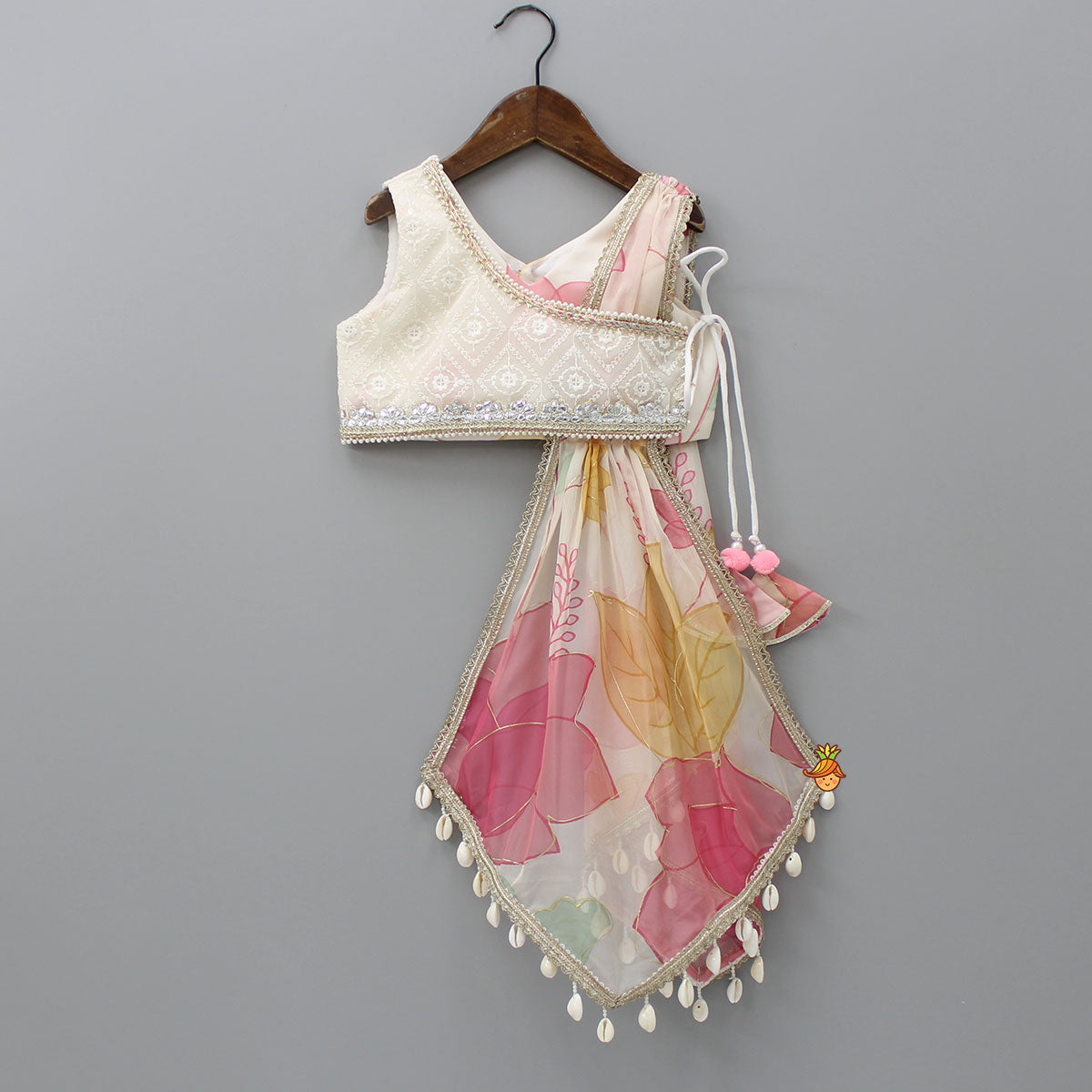 Elegant Organza Floral Printed Stylish Top With Lehenga