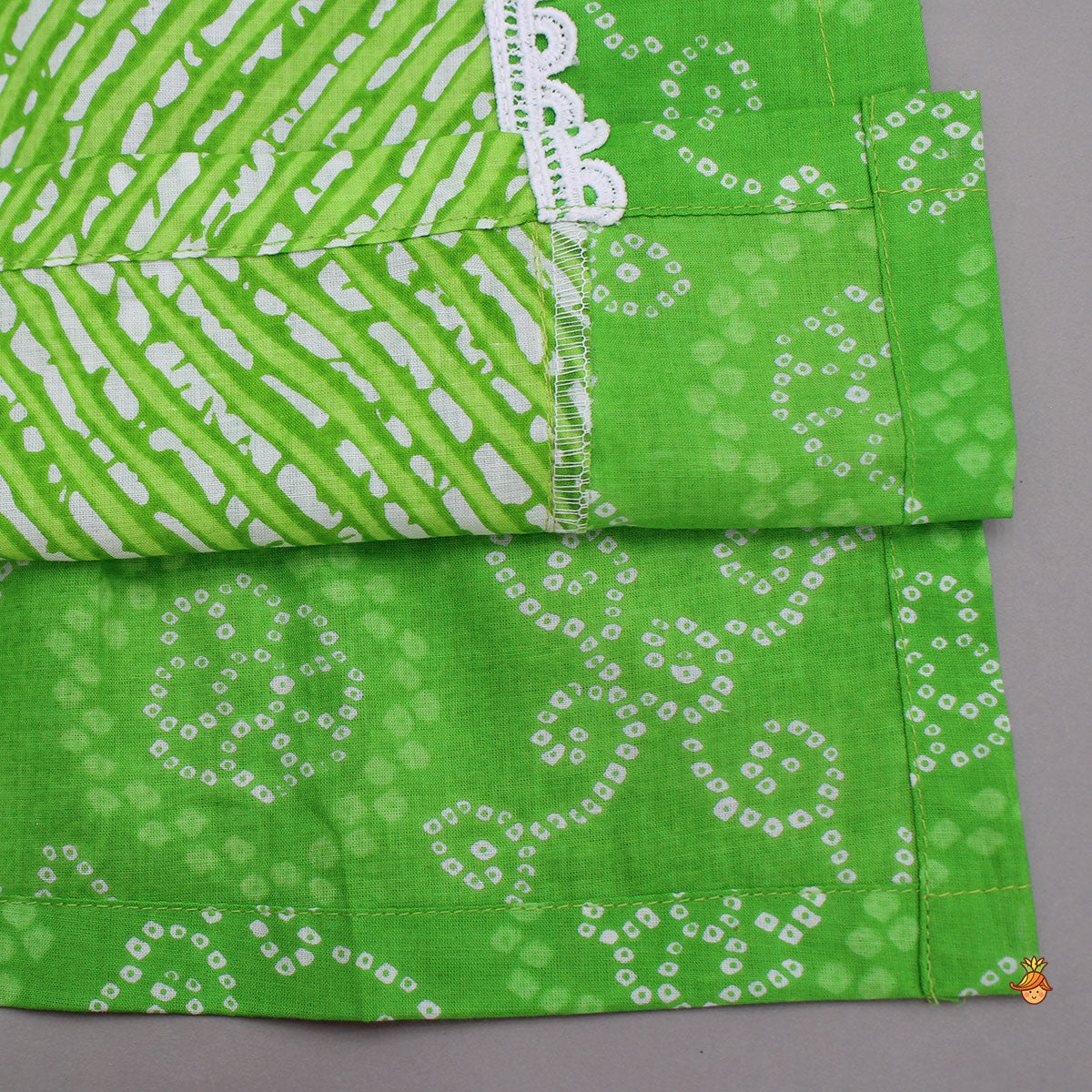 Bandhani And Leheriya Printed Green Kurti And Palazzo With Net Dupatta