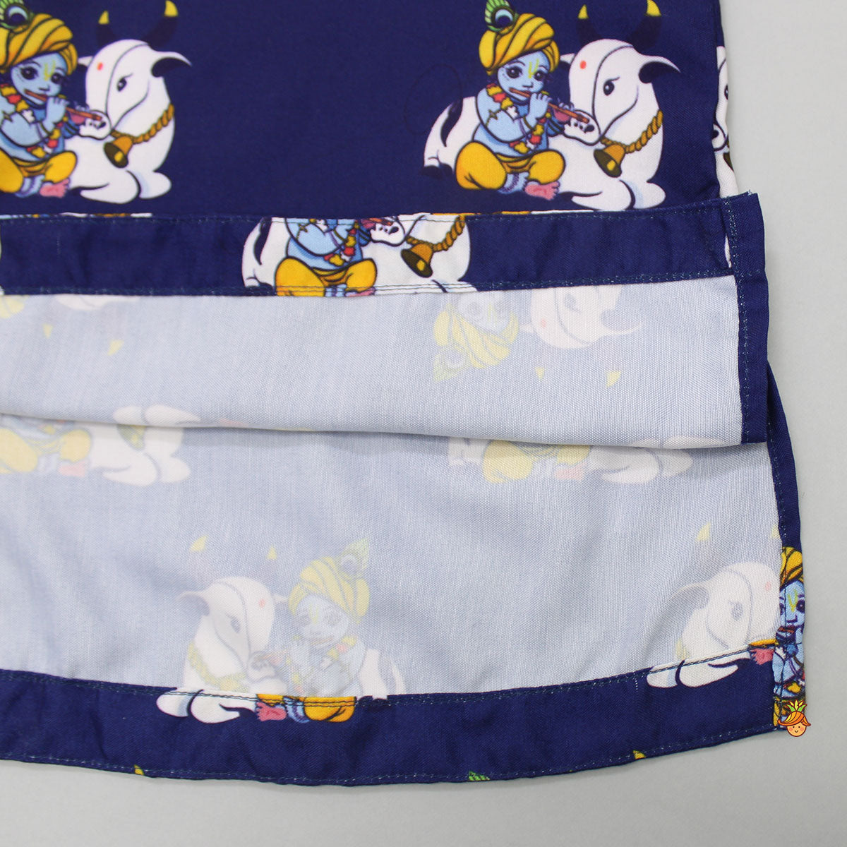 Krishna Printed Blue Kurta With Dhoti And Mukut