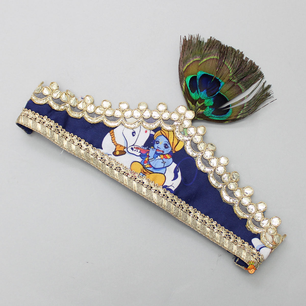 Krishna Printed Blue Kurta With Dhoti And Mukut