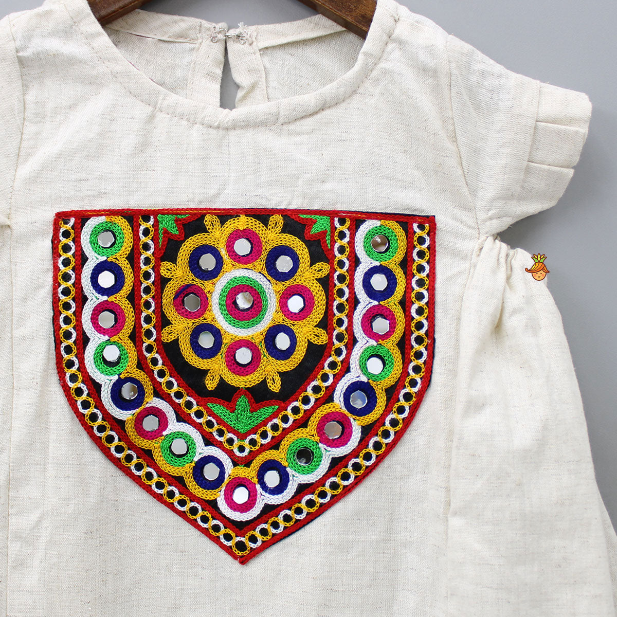 Mirror Work Beige Short Kurti