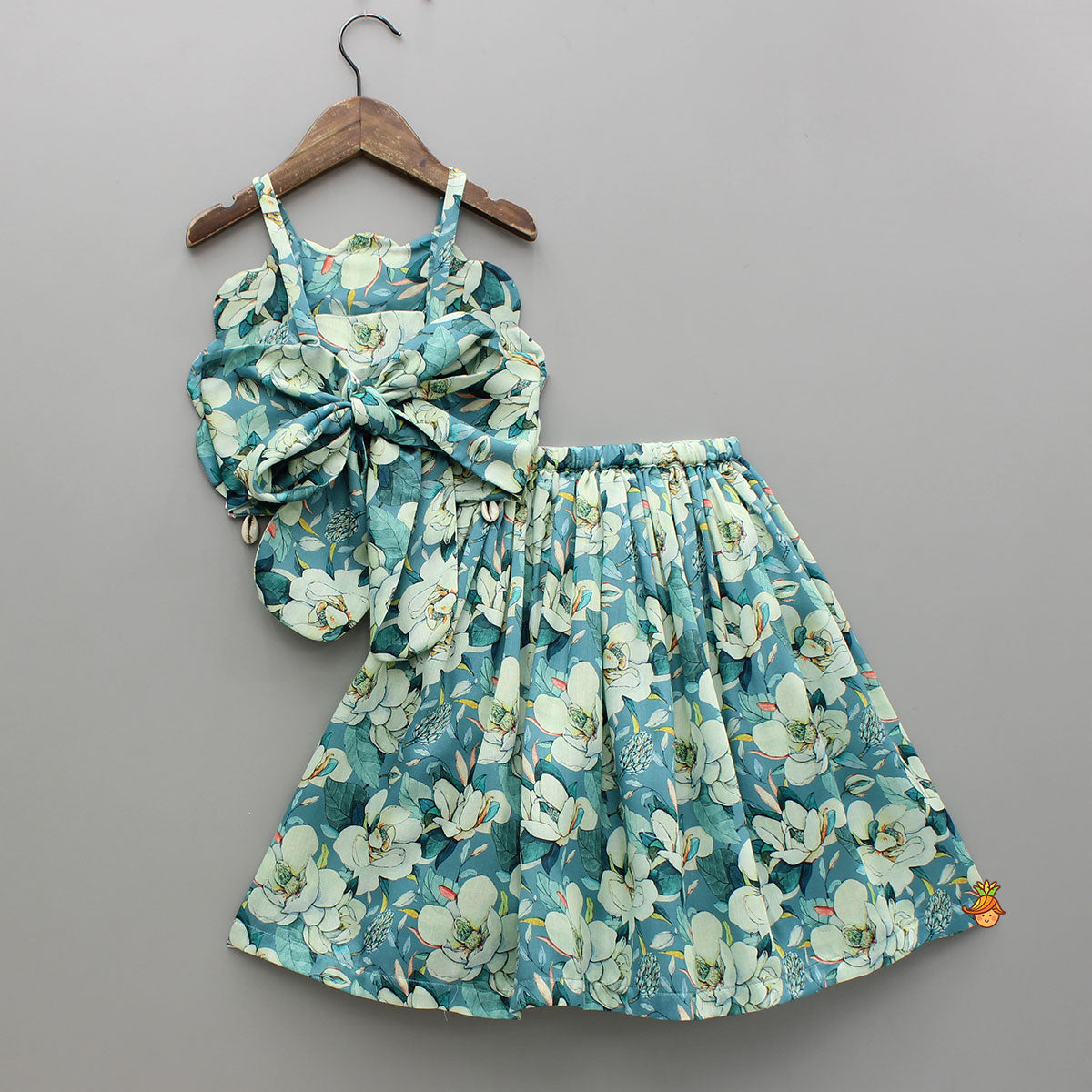 Floral Printed Scalloped Shaped Yoke Top With Lehenga