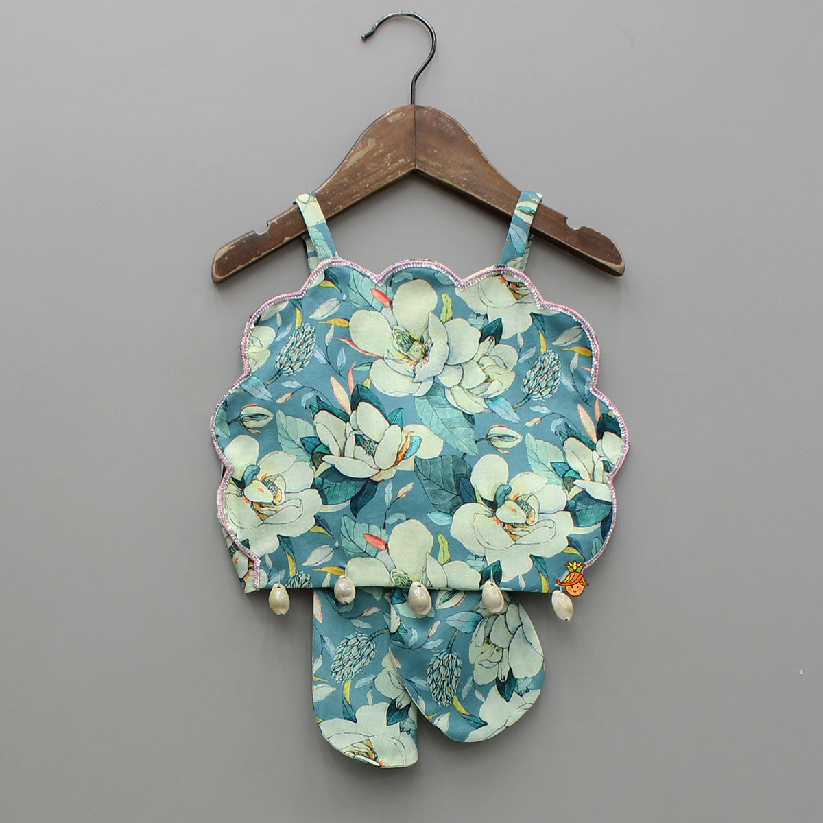 Floral Printed Scalloped Shaped Yoke Top With Lehenga
