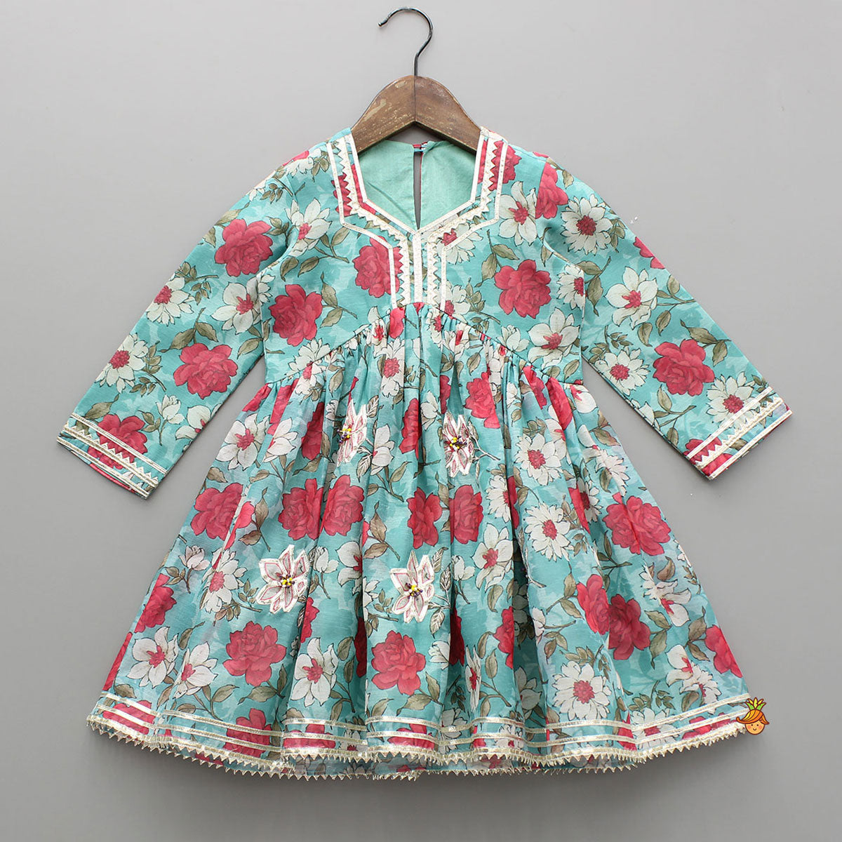 Floral Printed Kurti And Pink Flared Sharara