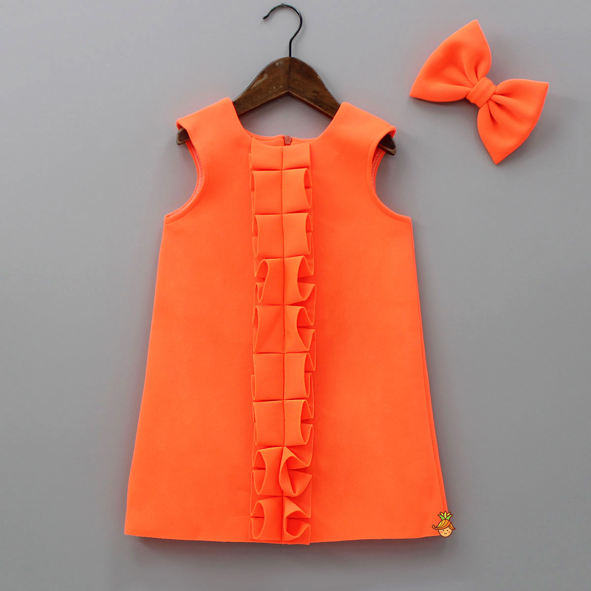 Pleated Ruffled Design Scuba Dress With Matching Bowie Hair Clip