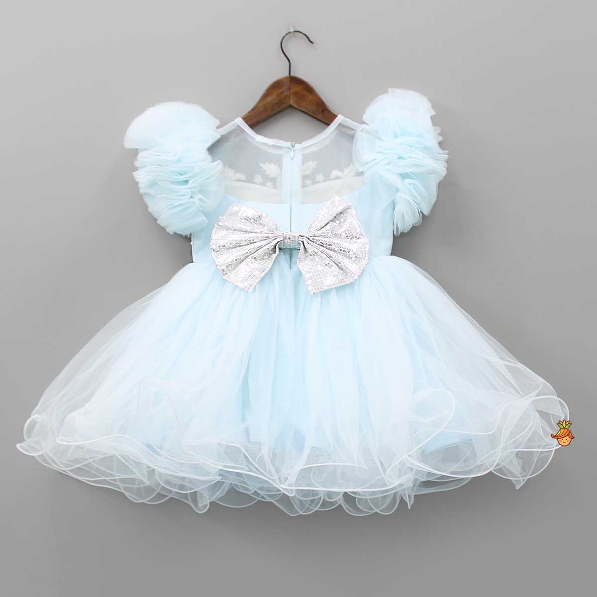 Cut Dana Embellished Blue Ruffled Sleeves Dress