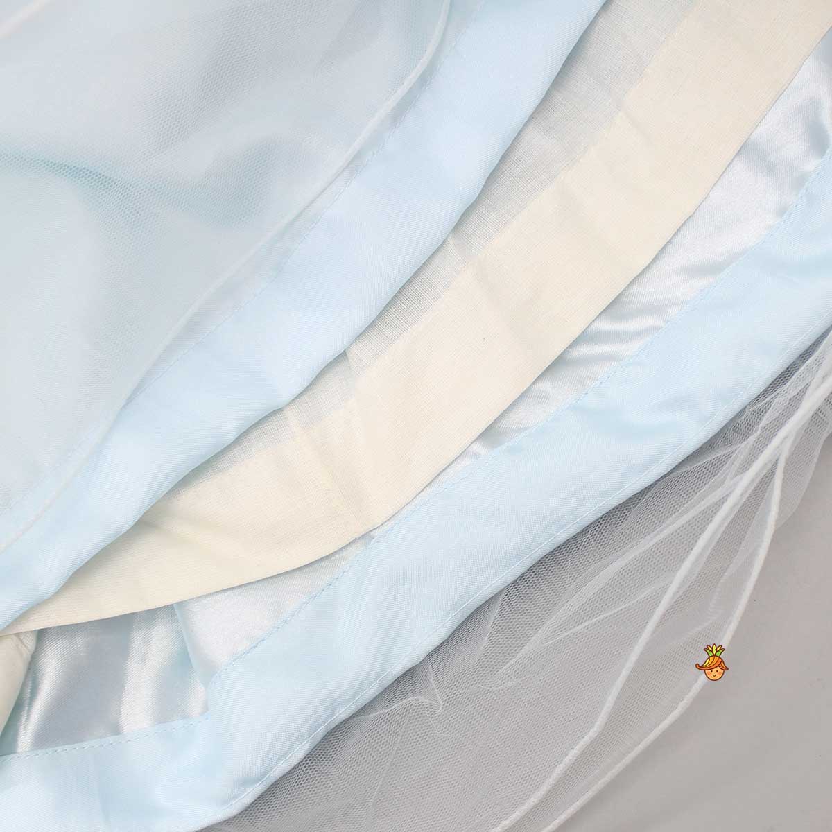 Cut Dana Embellished Blue Ruffled Sleeves Dress