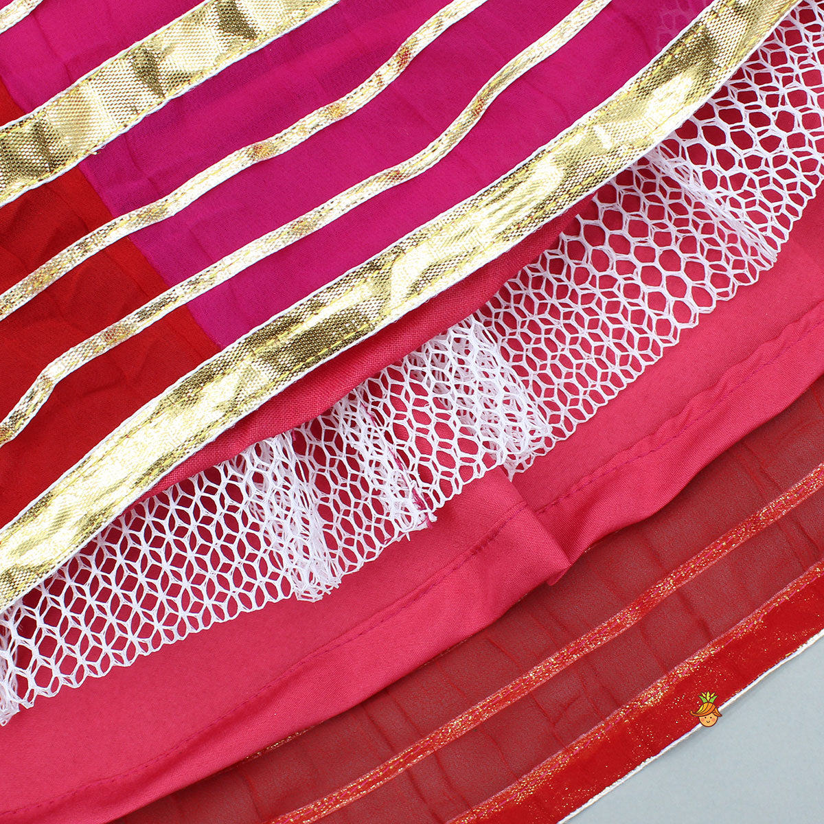 Beautiful Heavy Thread Embroidered Top With Dual Toned Lehenga And Dupatta With Hair Clip