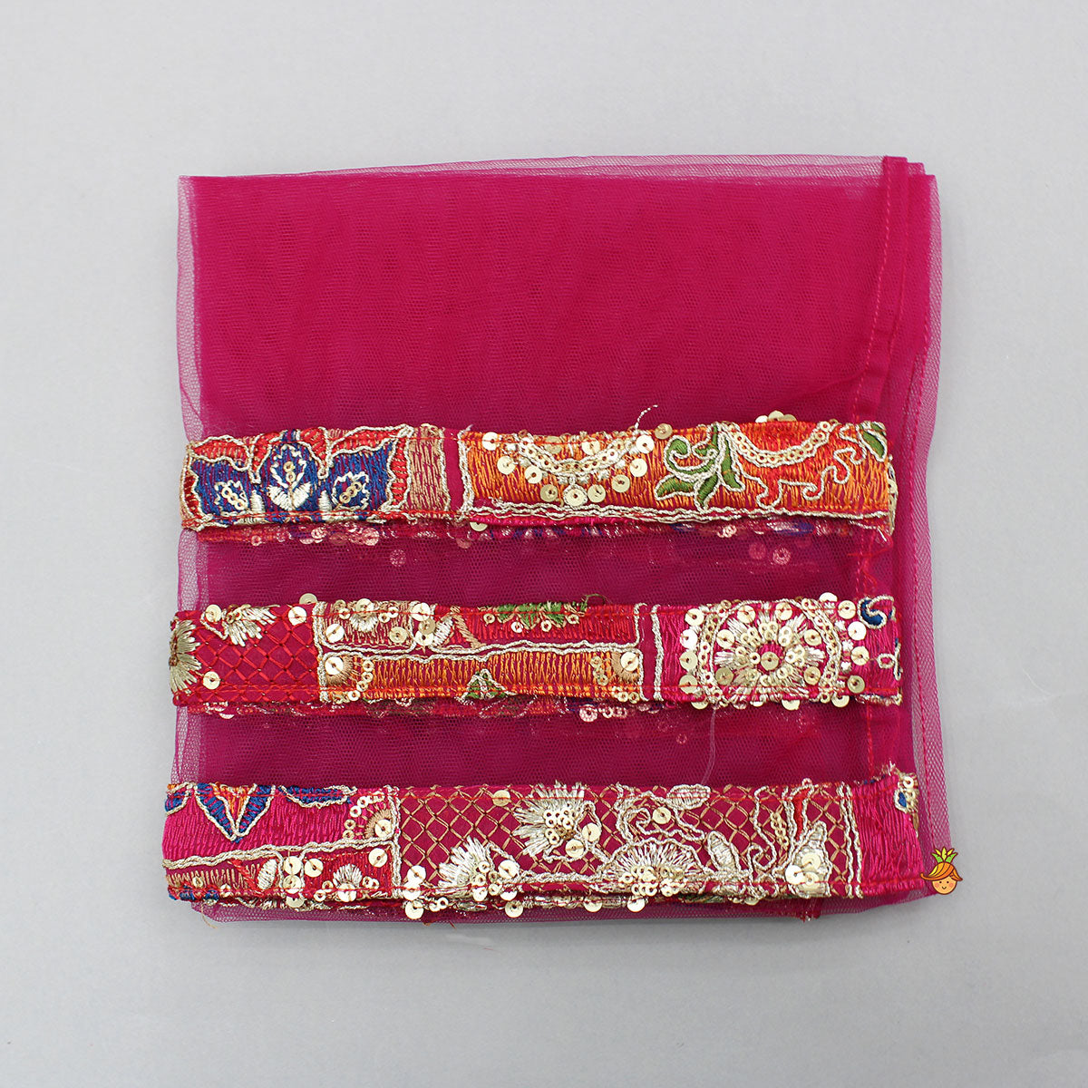 Beautiful Heavy Thread Embroidered Top With Dual Toned Lehenga And Dupatta With Hair Clip
