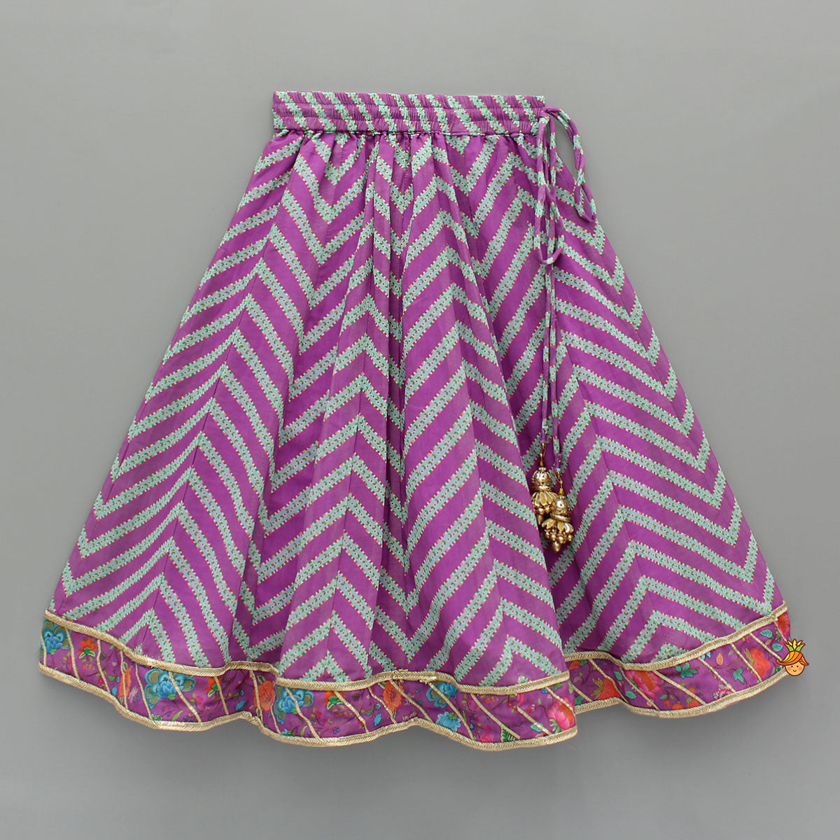 Floral Printed Lace Detailed Purple Top And Lehenga With Dupatta