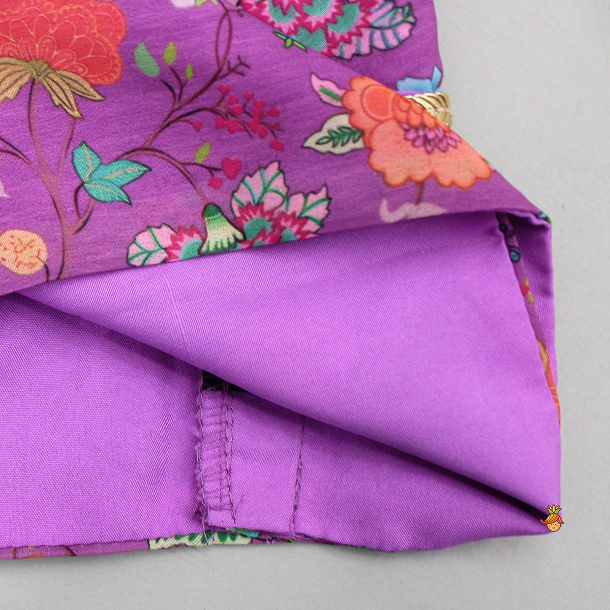 Floral Printed Lace Detailed Purple Top And Lehenga With Dupatta