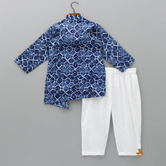 Pre Order: Printed Faux Mirror Detailed Blue Kurta With White Pyjama
