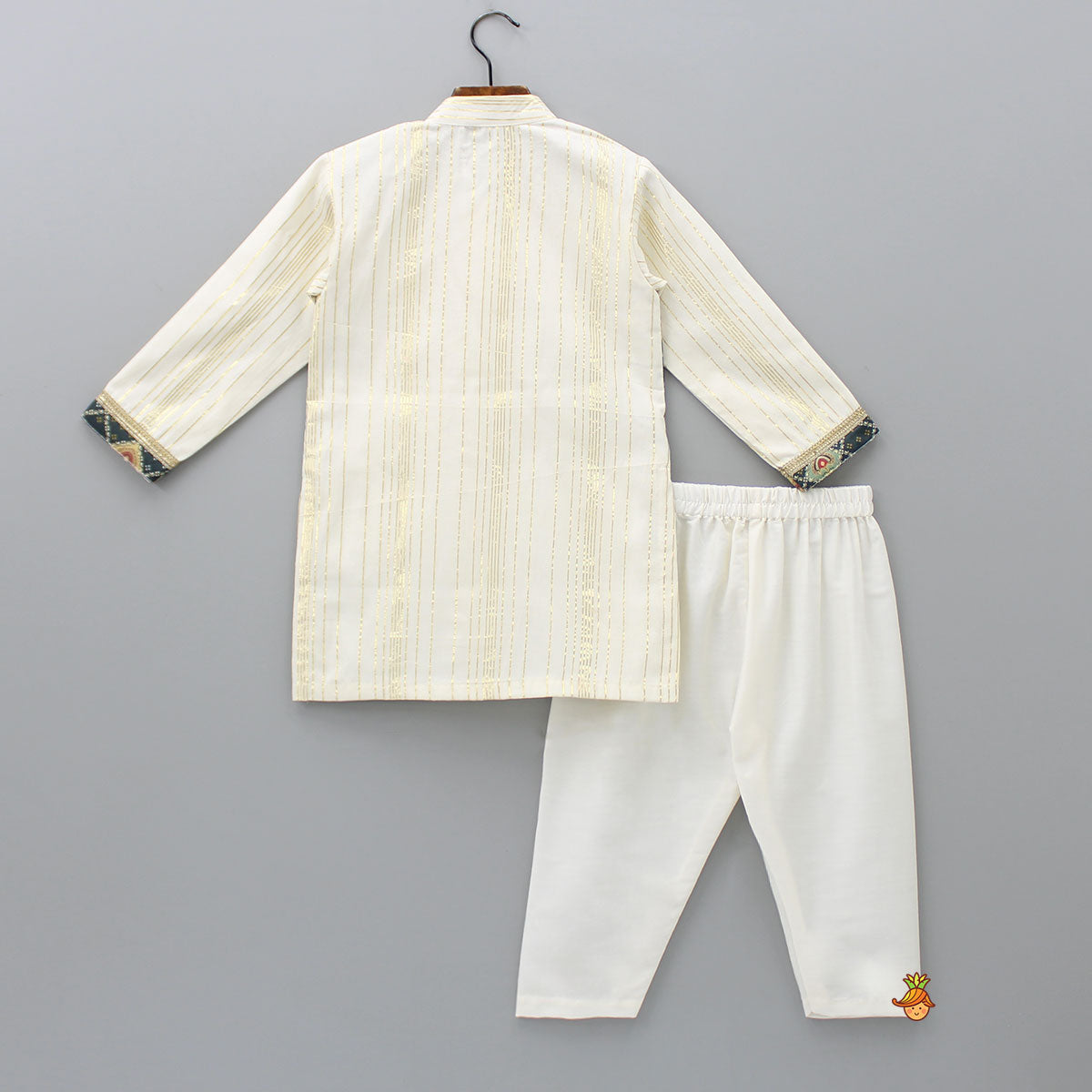 Lurex Stripes Off White Jacket Style Kurta And Pyjama