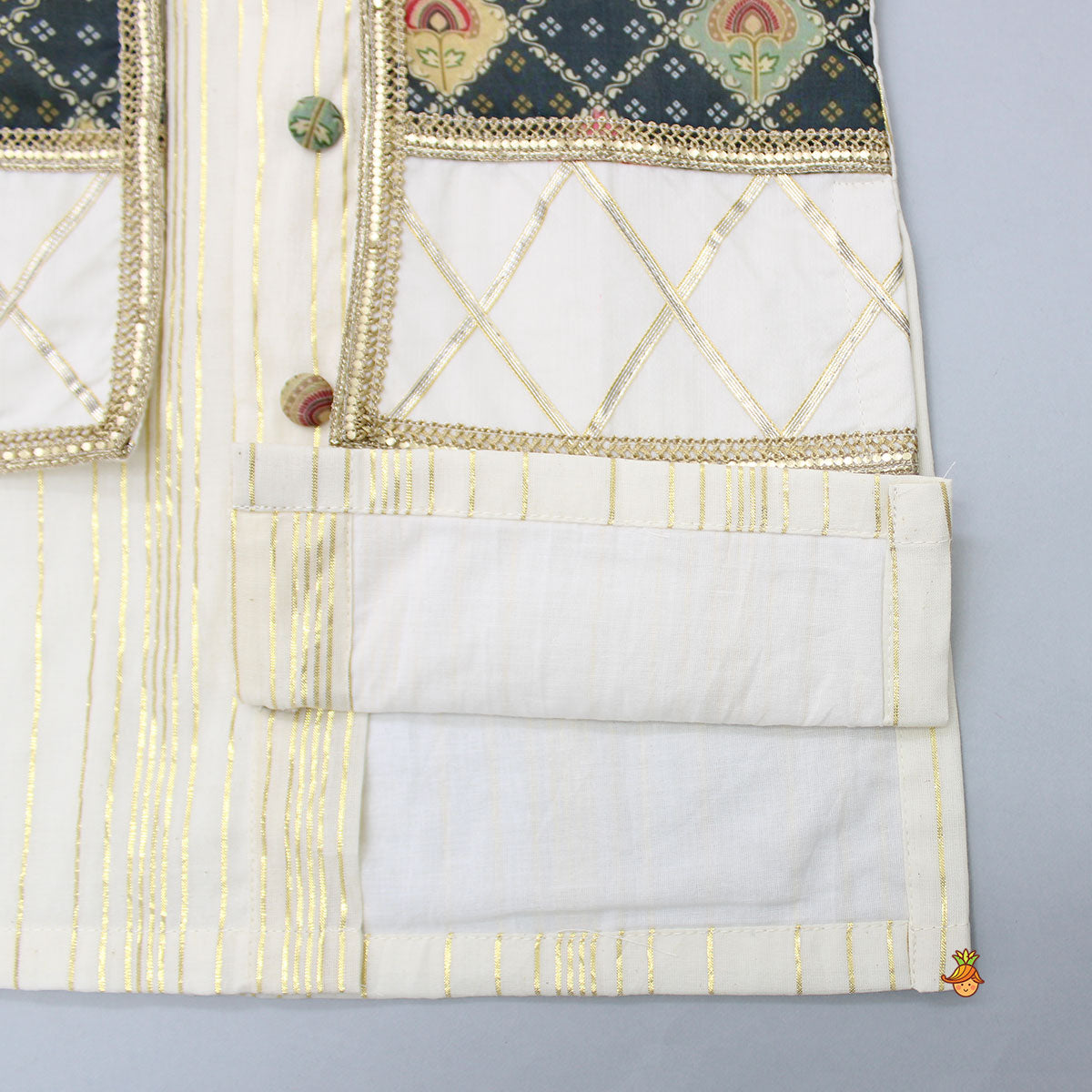 Lurex Stripes Off White Jacket Style Kurta And Pyjama
