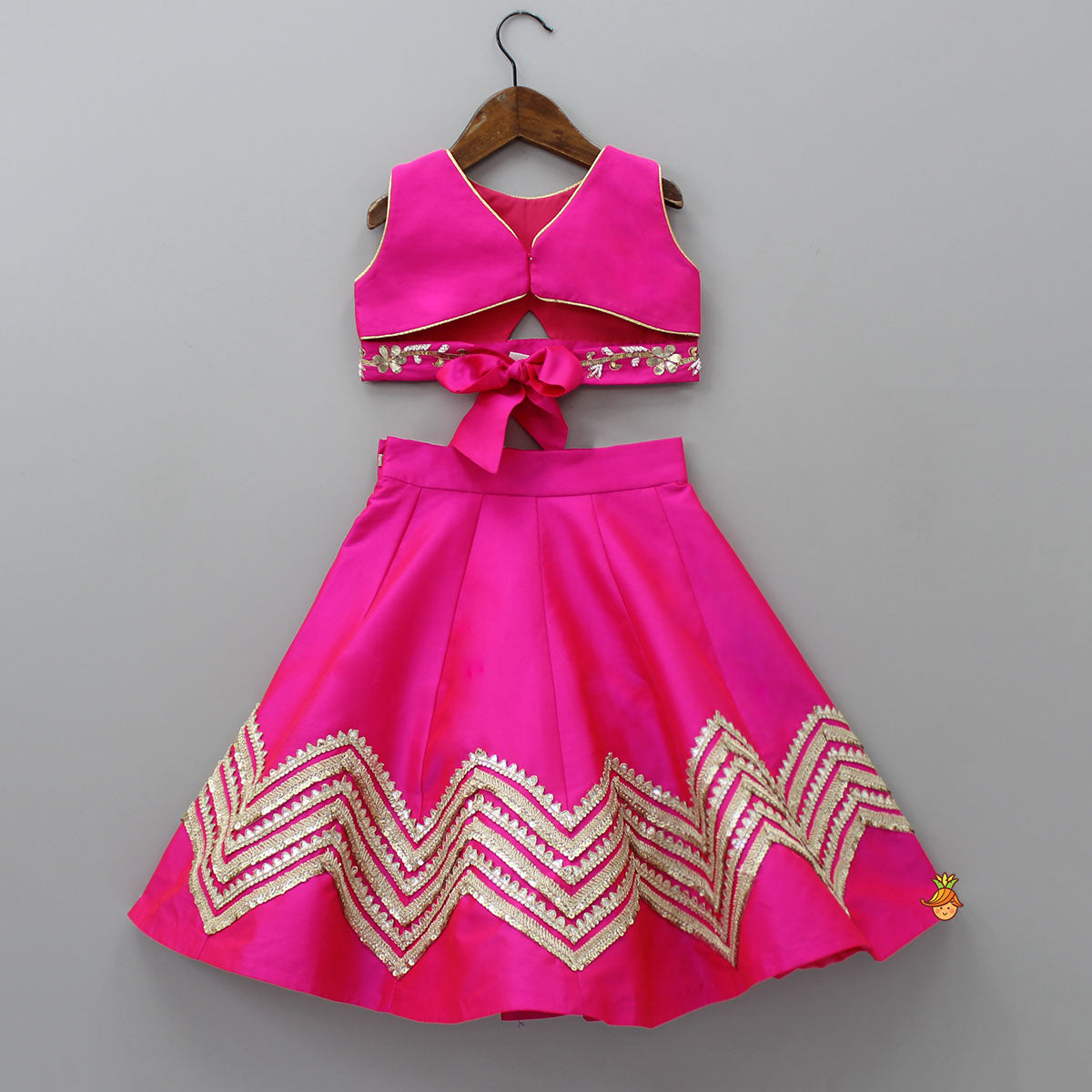 Gota Lace Enhanced Pink Top And Lehenga With Net Dupatta