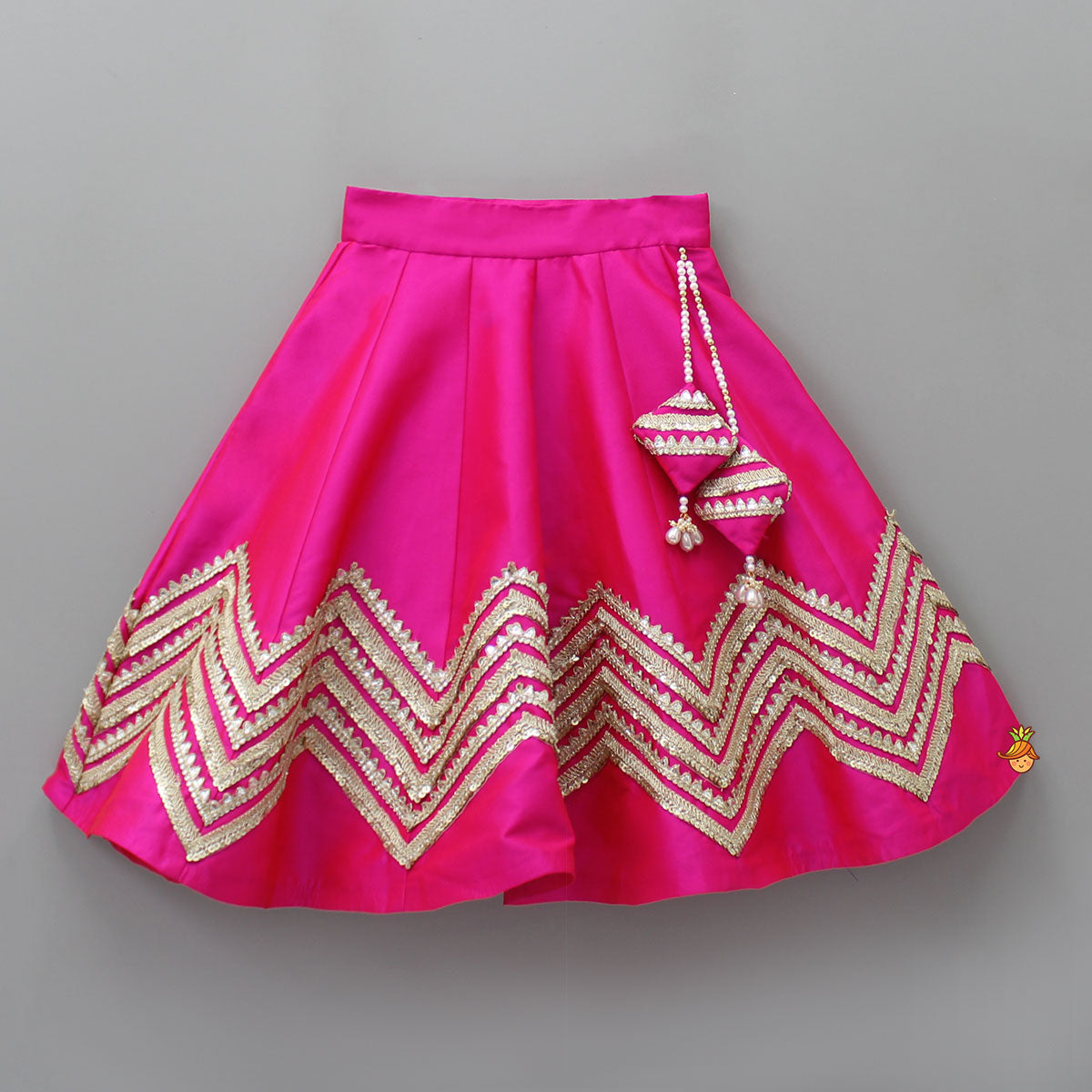 Gota Lace Enhanced Pink Top And Lehenga With Net Dupatta