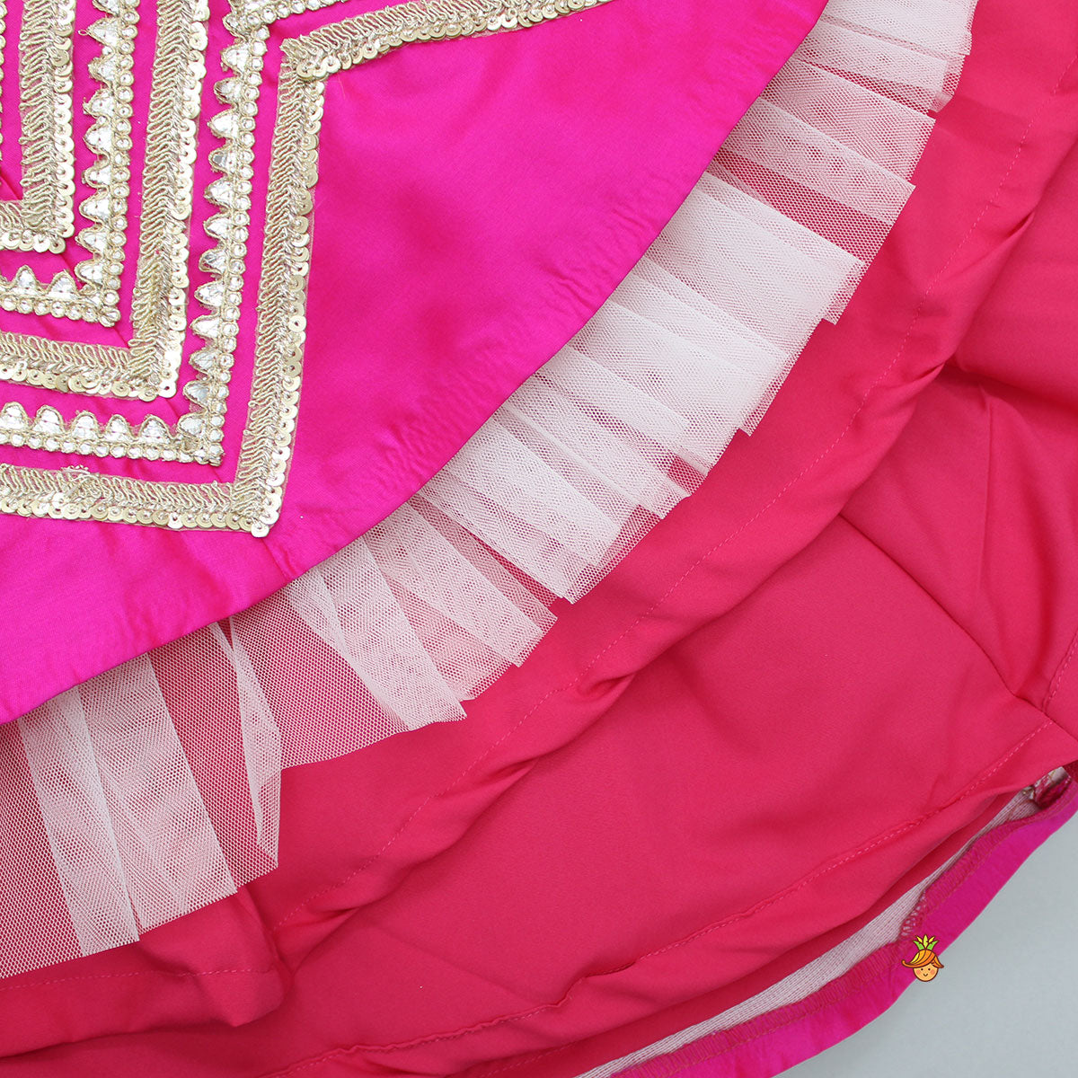 Gota Lace Enhanced Pink Top And Lehenga With Net Dupatta