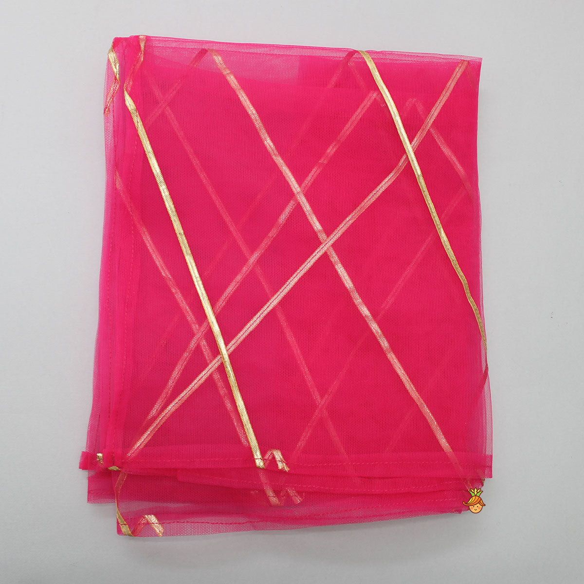 Gota Lace Enhanced Pink Top And Lehenga With Net Dupatta