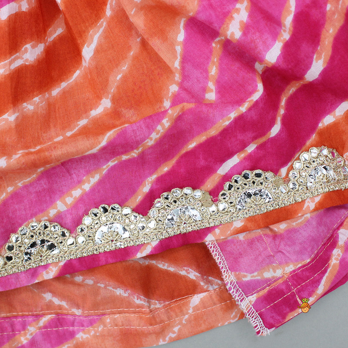 Multicolour Leheriya Printed Kurti With Lace Work Sharara And Dupatta