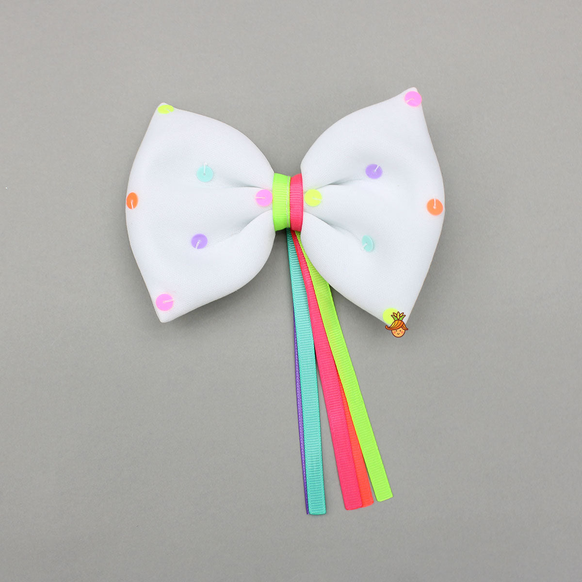 Sequins Rainbow Embroidered White Dress With Bowie Hair Clip