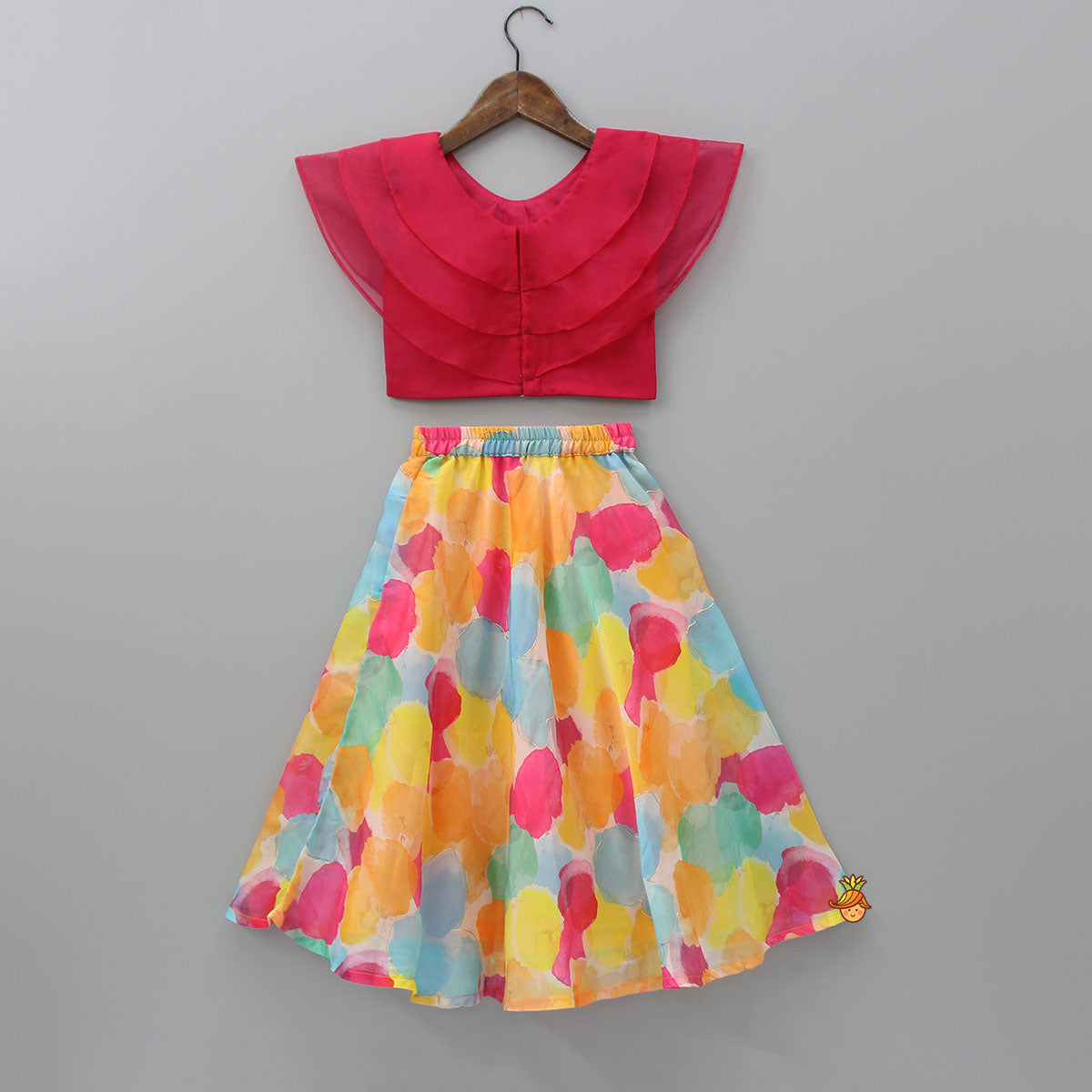 Ruffle Layered Top With Printed Lehenga