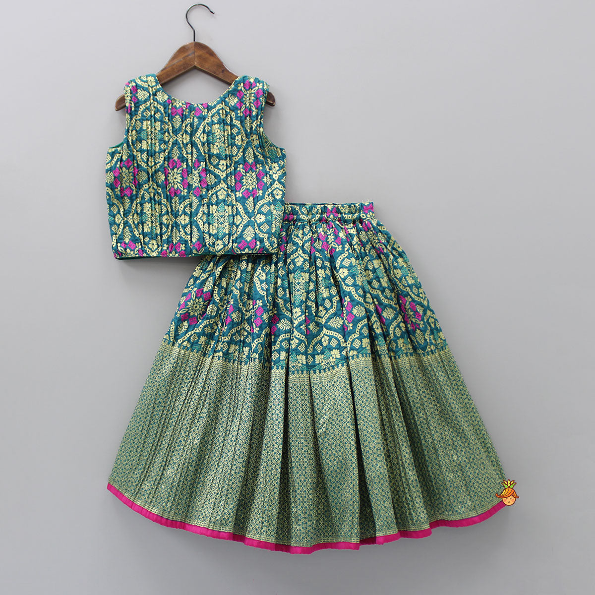 Beautiful Sleeveless Embroidered Pleated Top And Lehenga
