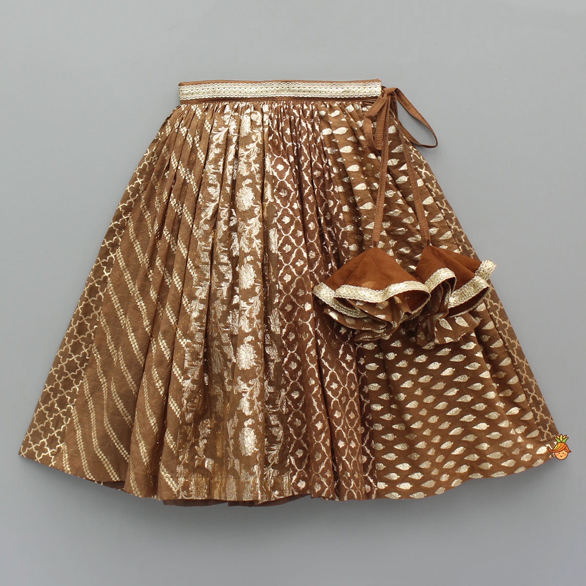 Organza Triple Layered Flap Brown Top And Zari Embroidered Lehenga