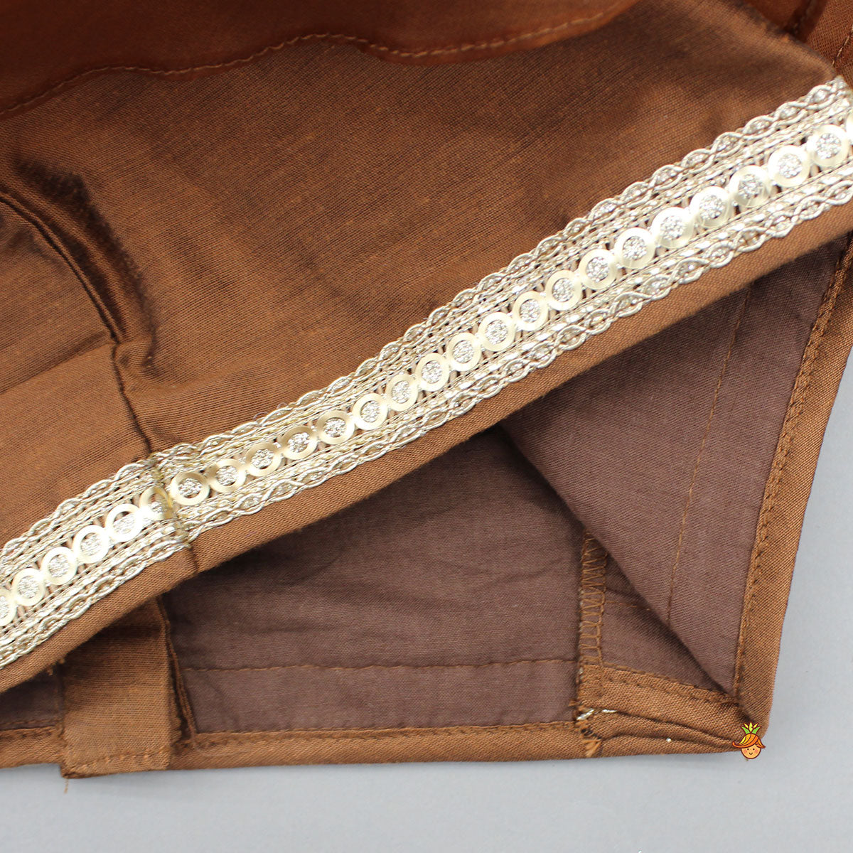 Organza Triple Layered Flap Brown Top And Zari Embroidered Lehenga
