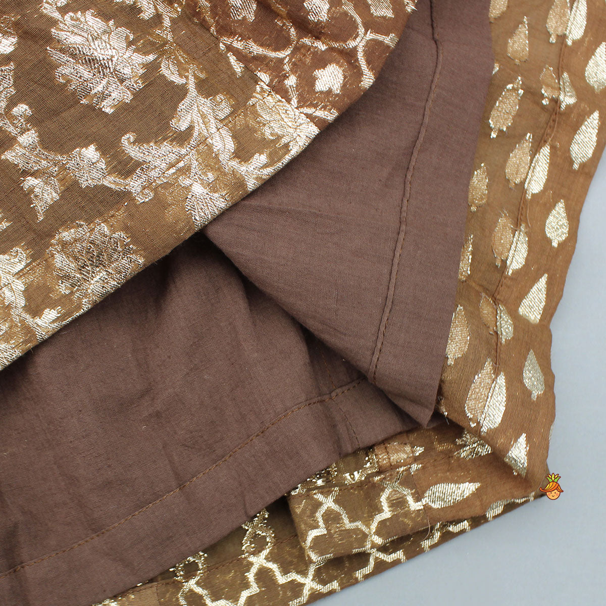 Organza Triple Layered Flap Brown Top And Zari Embroidered Lehenga