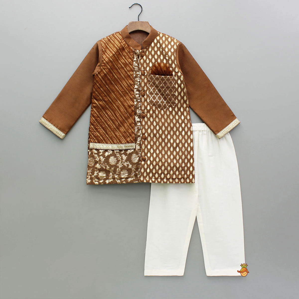 Ethnic Embroidered Brown Kurta With Pyjama