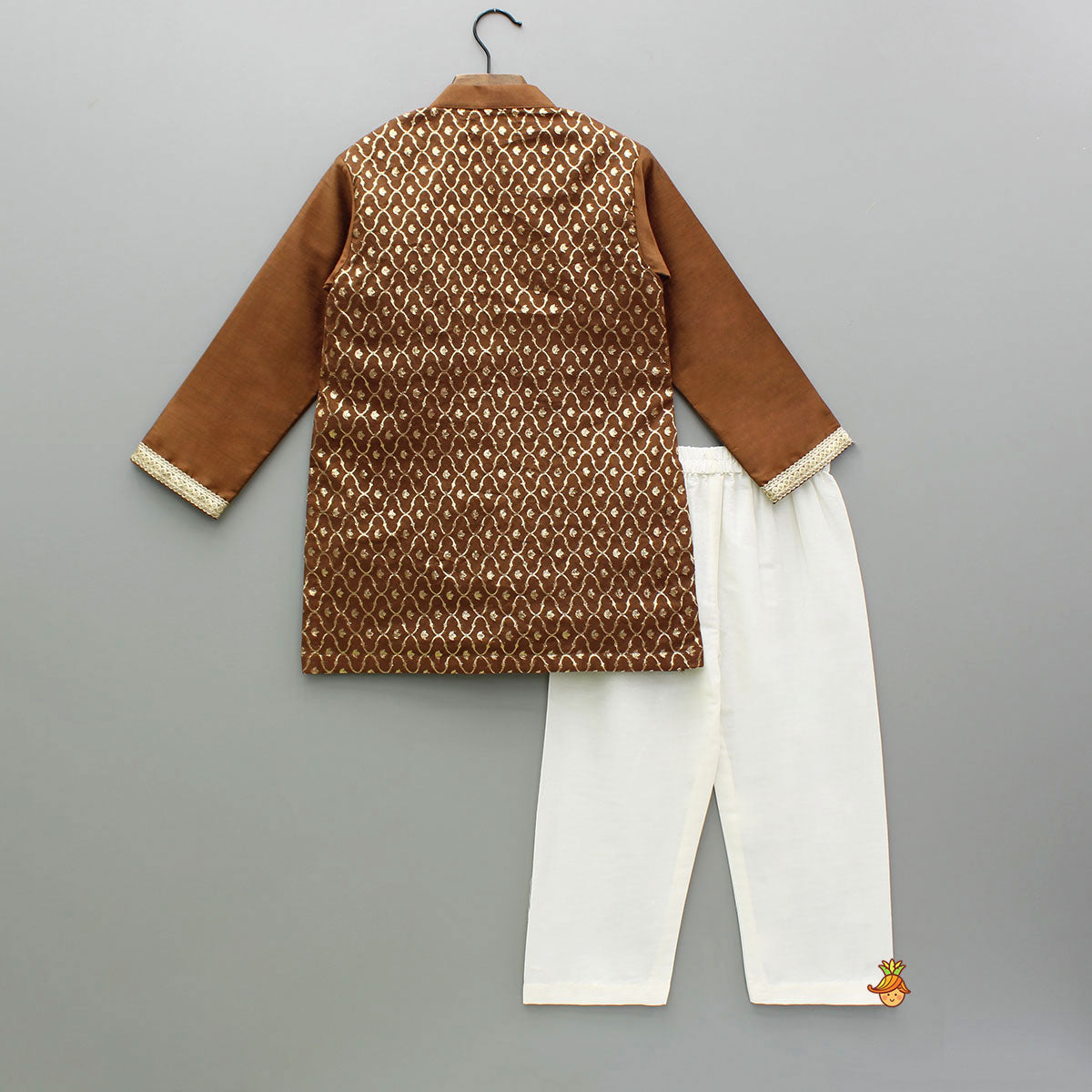 Ethnic Embroidered Brown Kurta With Pyjama