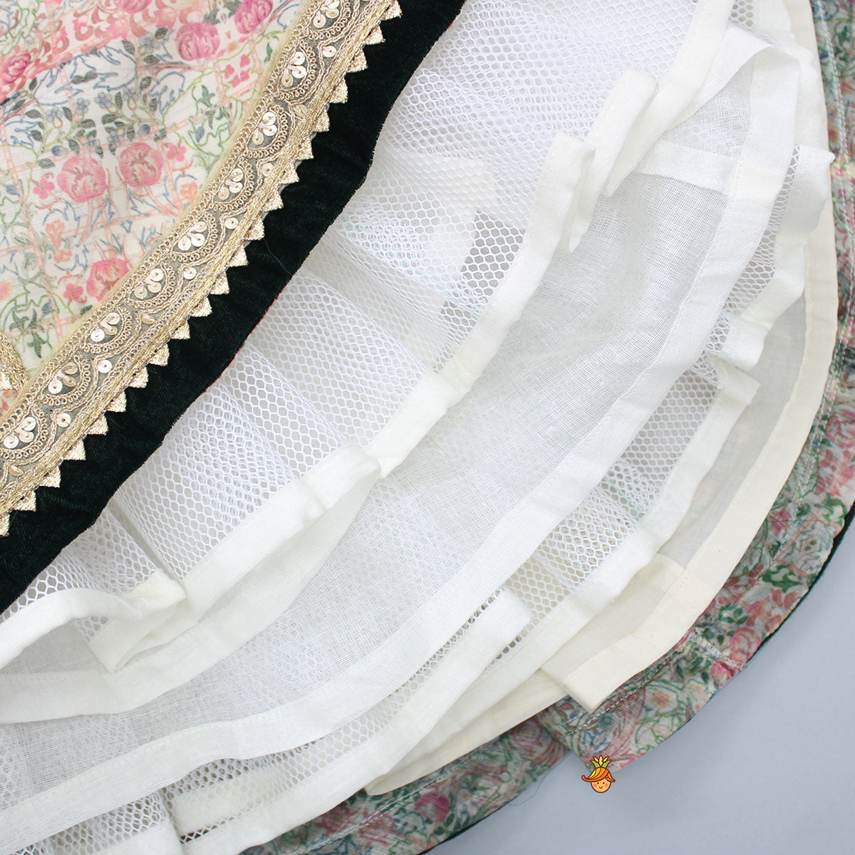 Lovely Printed Lace Work Top And Lehenga With Dupatta