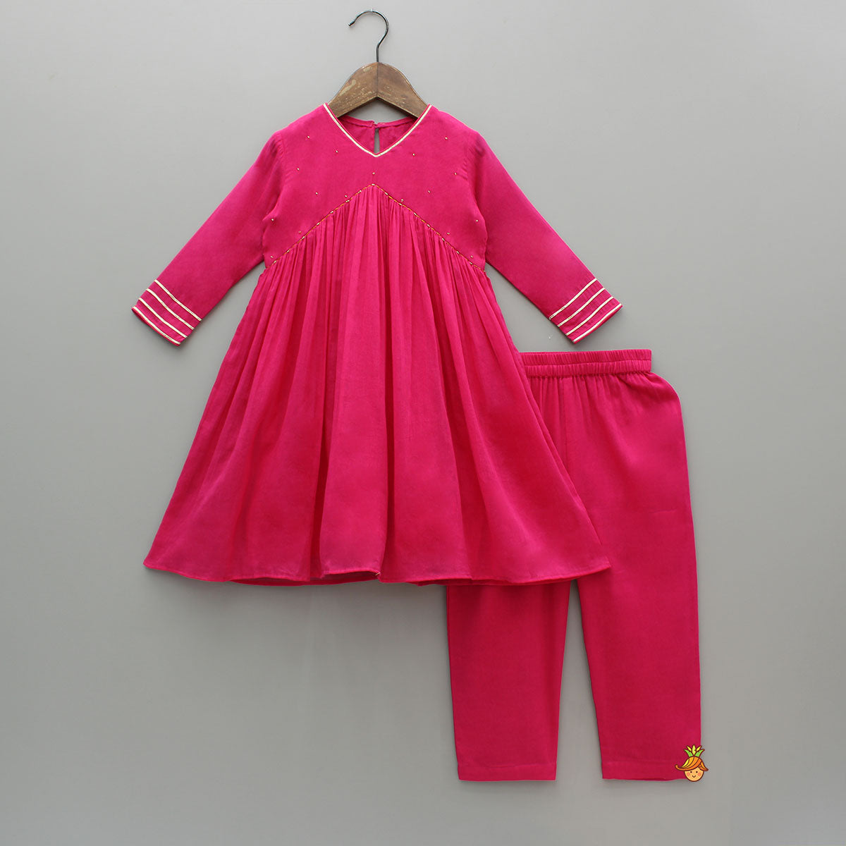 Beads Adorned Pink Kurti And Pant With Dupatta