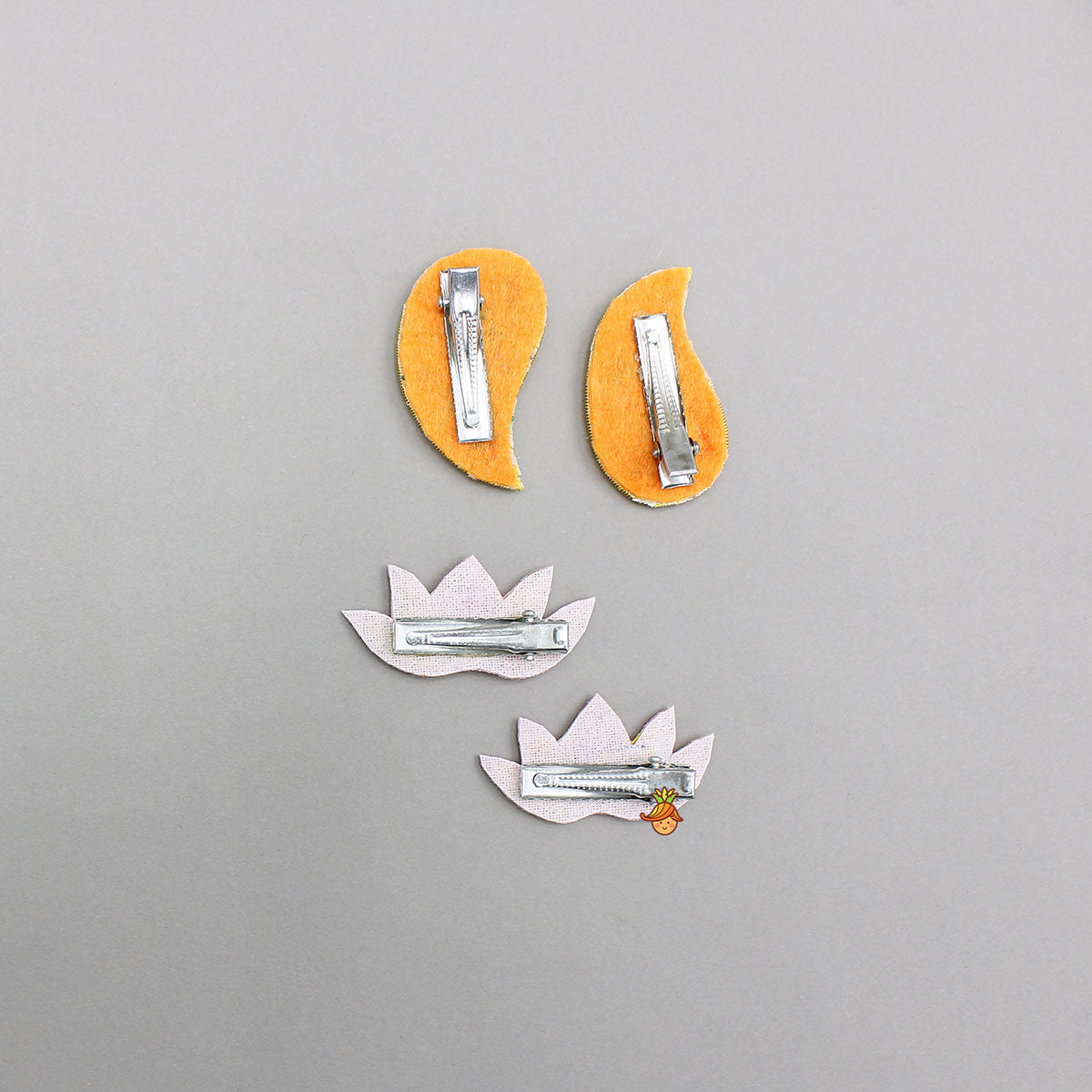Thread Embroidered Lotus And Motif Hair Clips